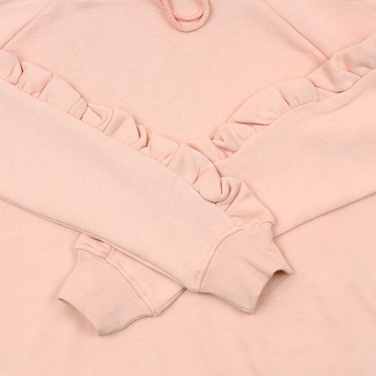 Women Baby Pink Ruffle Sleeve Hoodie Fleece