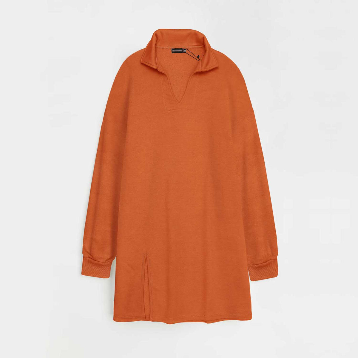 Orange Women&#39;s Oversized Long Sleeve V Neck Split Hem Sweat Dress Jumper Dress