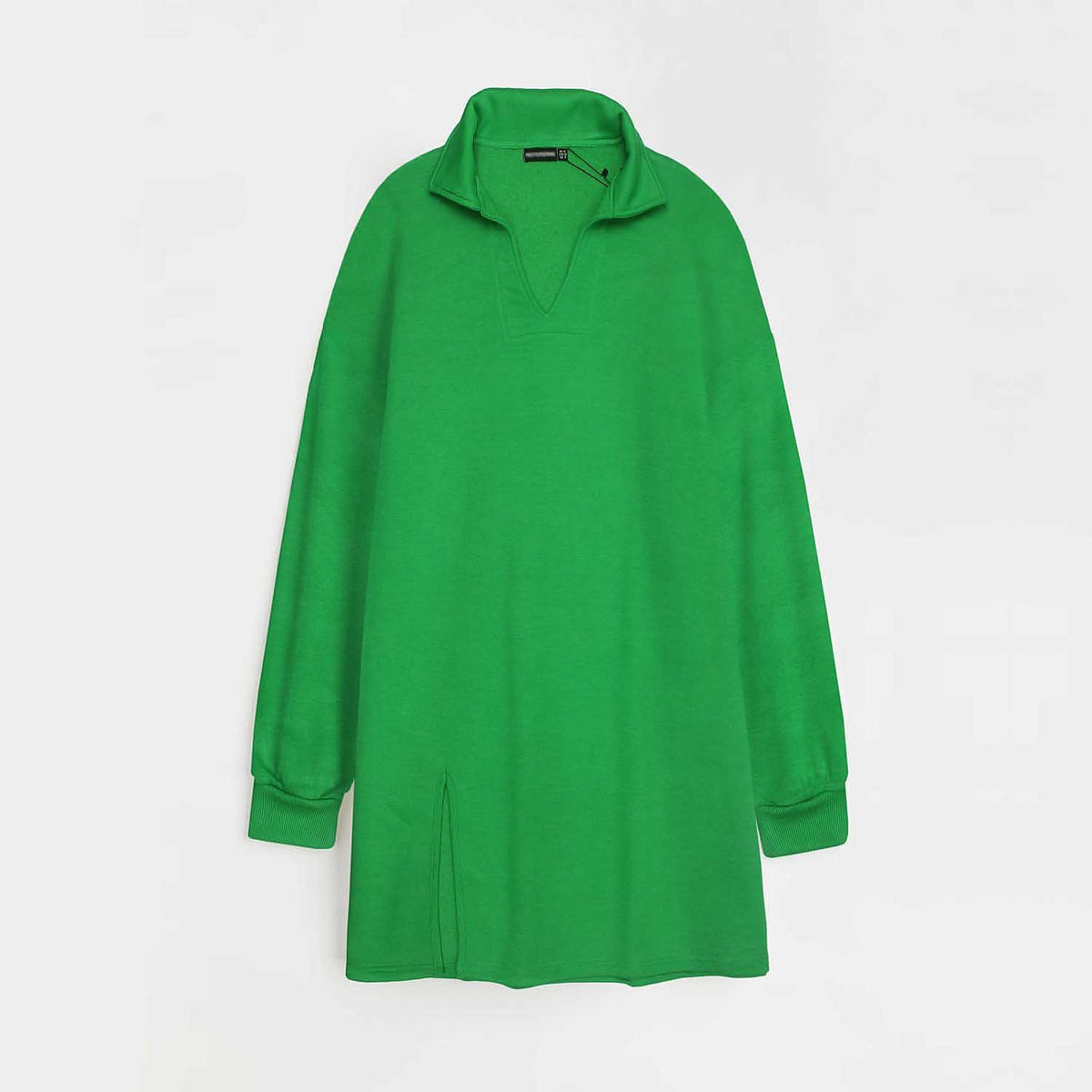 Bright Green Women&#39;s Oversized Long Sleeve V Neck Split Hem Sweat Dress Jumper Dress