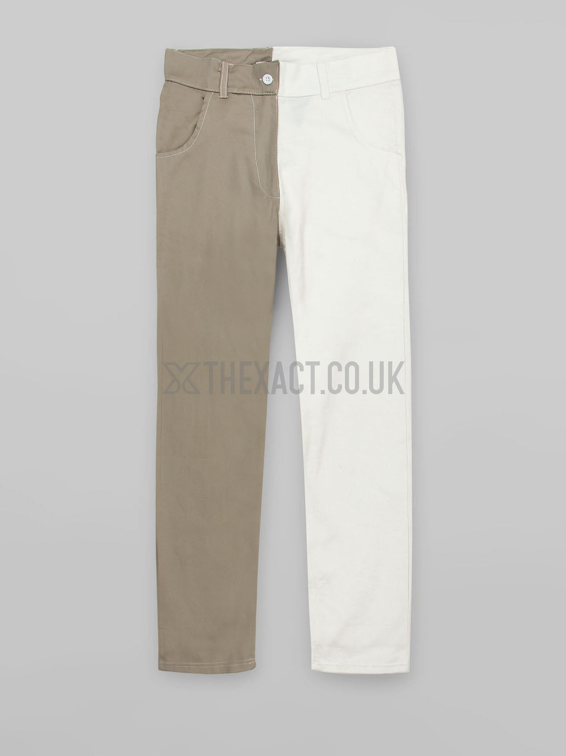 Women White &amp; Stone Twill Contrast Jogger Straight Leg Trouser Pants