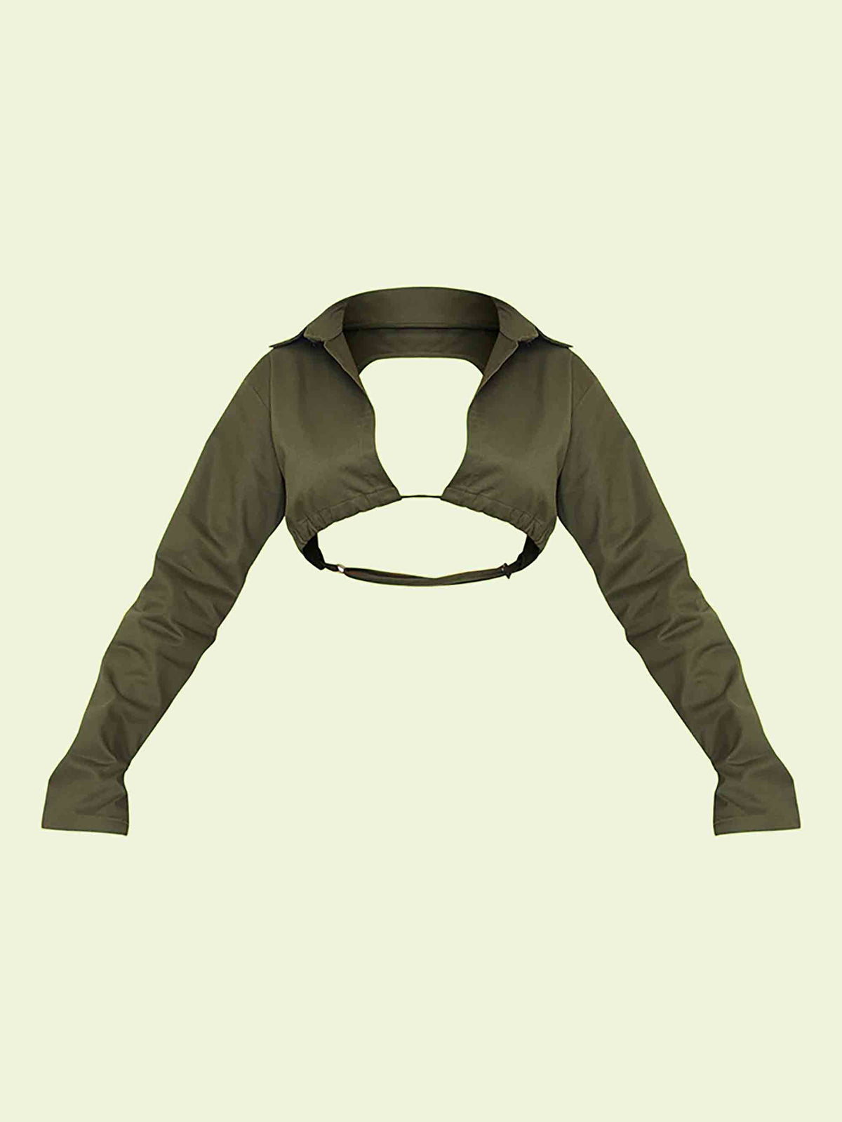 KHAKI TWILL OPEN BACK CROPPED SHIRT - ThexactStore