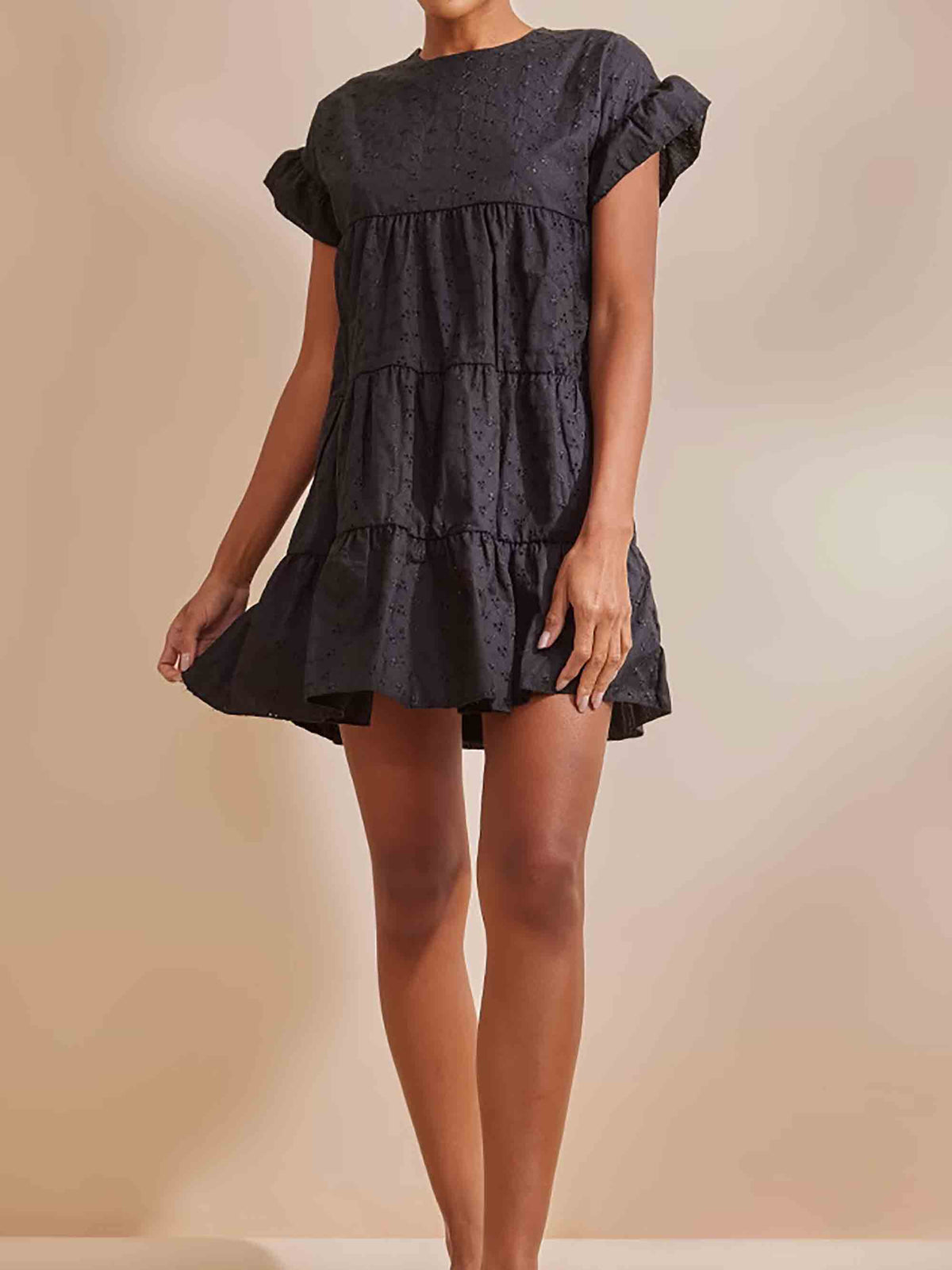 BLACK BRODERIE ANGLAISE SMOCK DRESS - ThexactStore