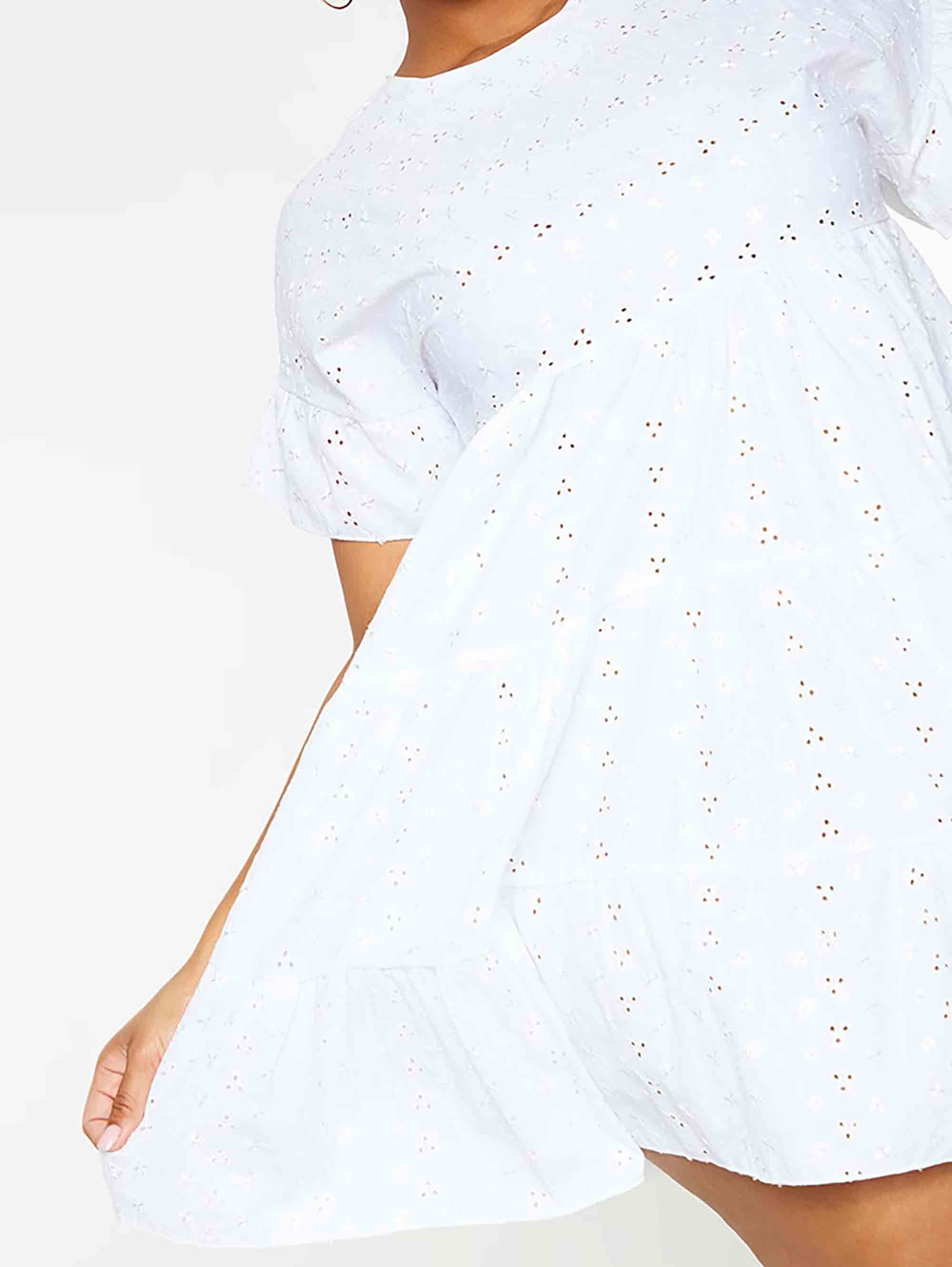 PLUS WHITE BRODERIE ANGLAISE SMOCK DRESS - ThexactStore