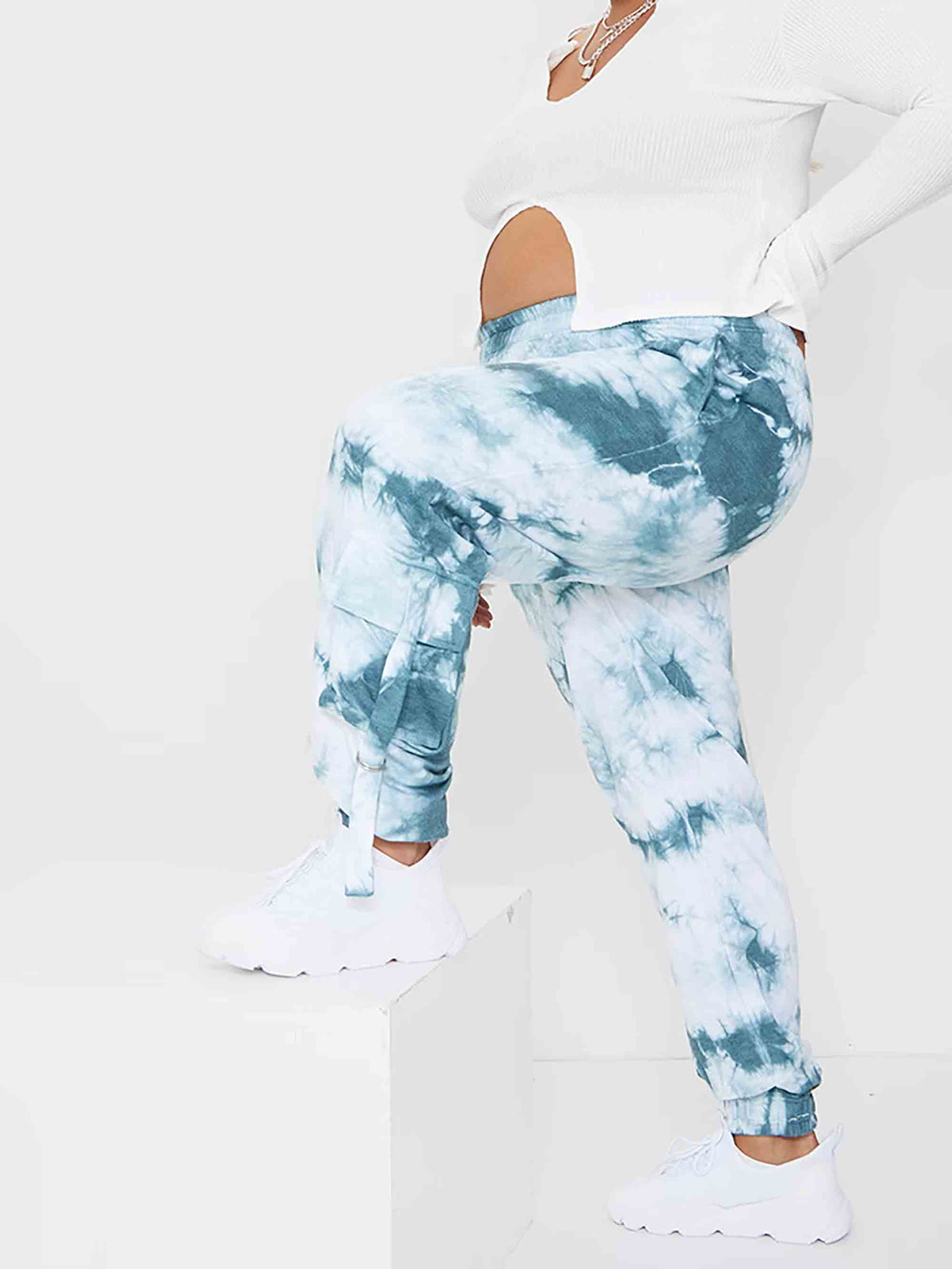 PLUS DUSTY BLUE TIE DYE CARGO JOGGERS - ThexactStore