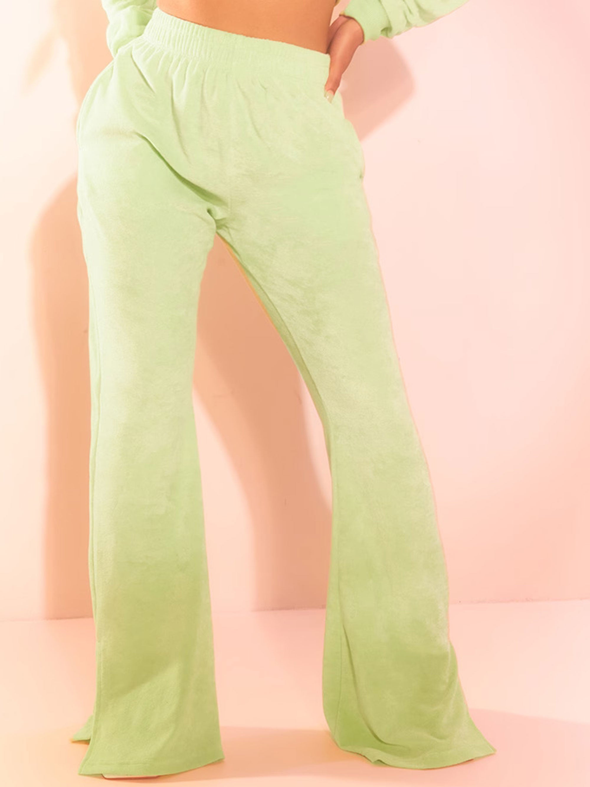 SHAPE LIME VELOUR WIDE LEG SWEATPANTS - ThexactStore