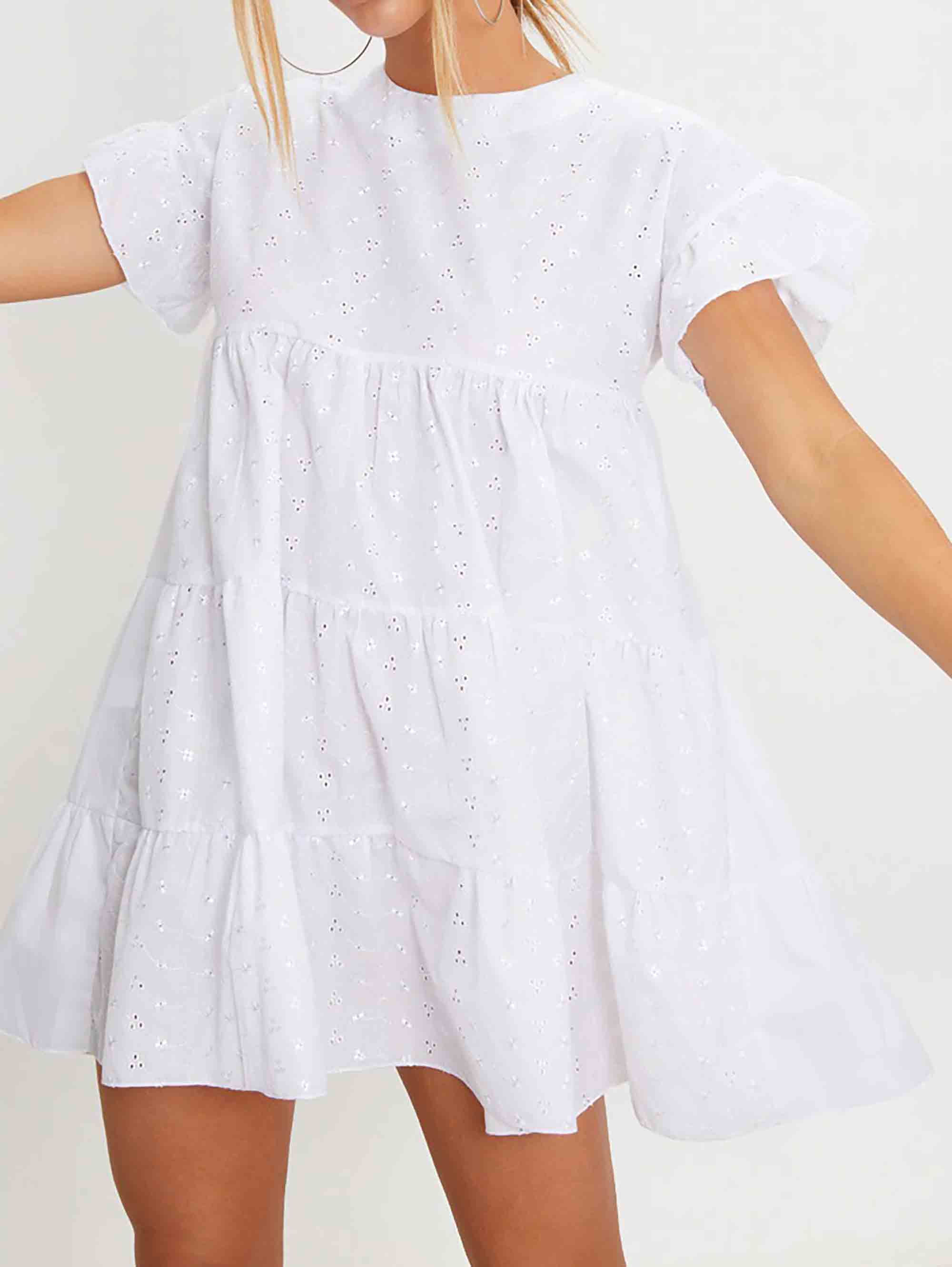 WHITE BRODERIE ANGLAISE SMOCK DRESS - ThexactStore