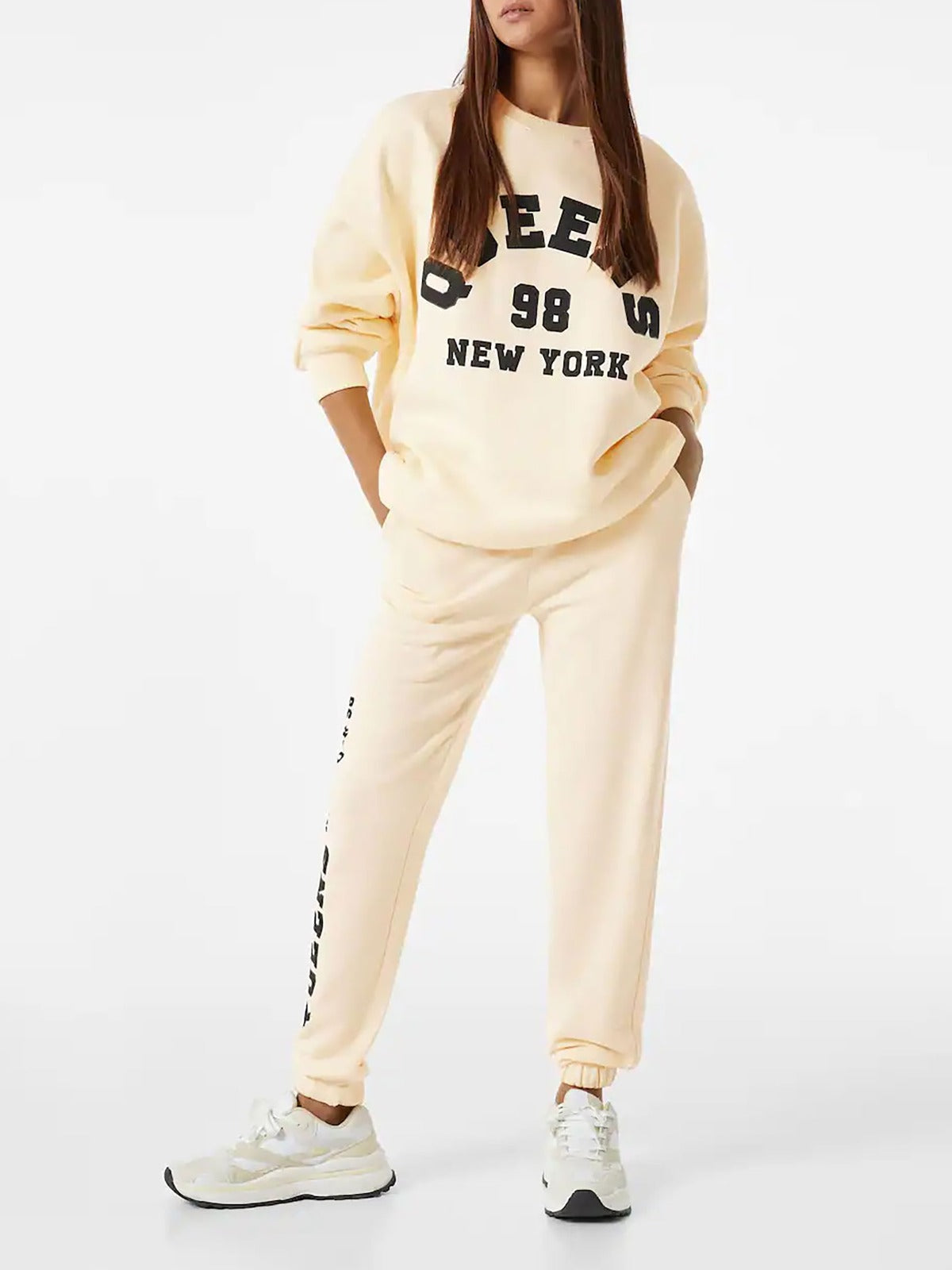 Women Oversized Sweatshirts  Crew Neck Fleece Cream Ribbed Cuff &amp; Hem