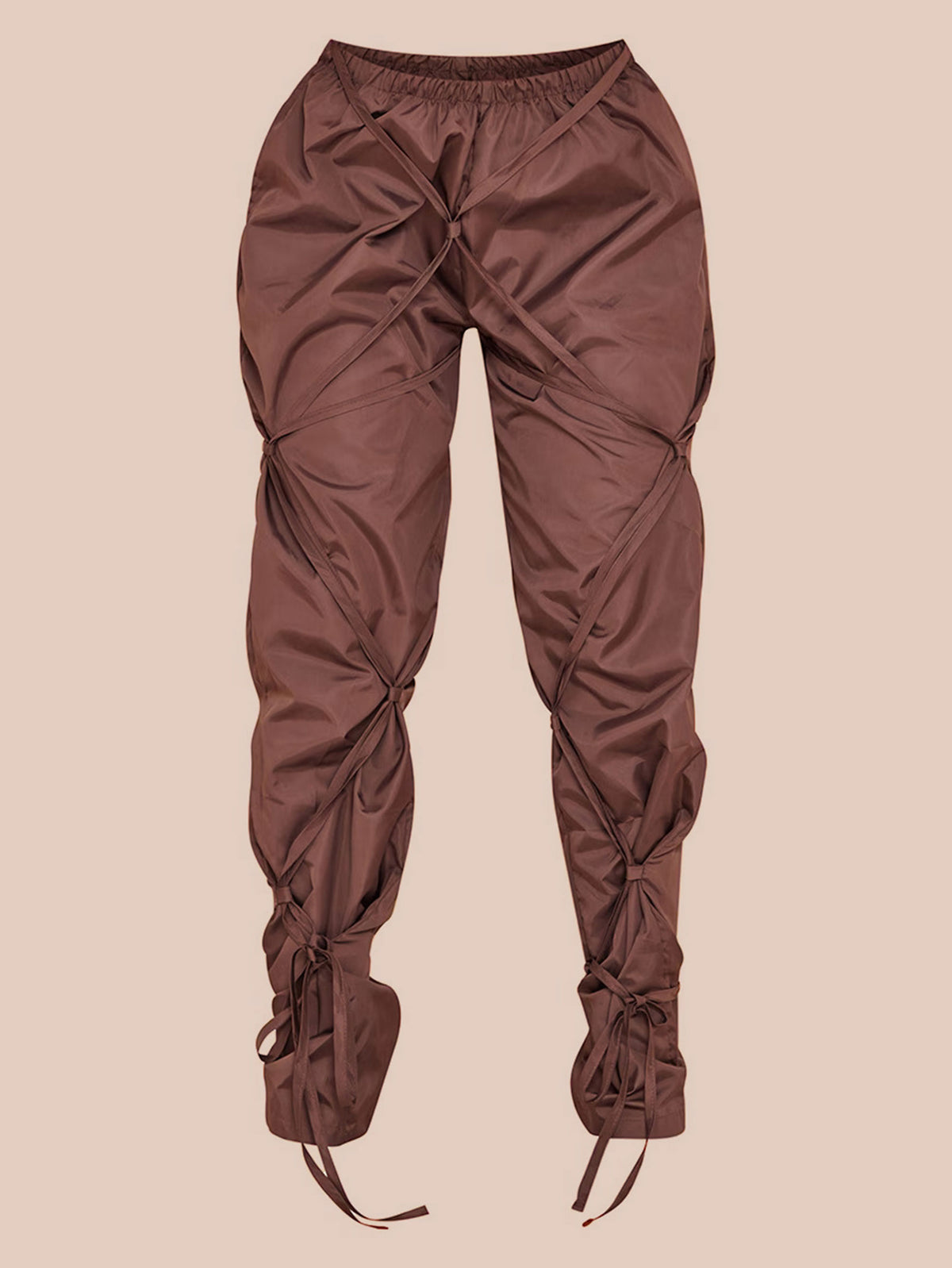 BROWN SHELL TIE DETAIL STRAIGHT LEG CARGO&#39;S - ThexactStore