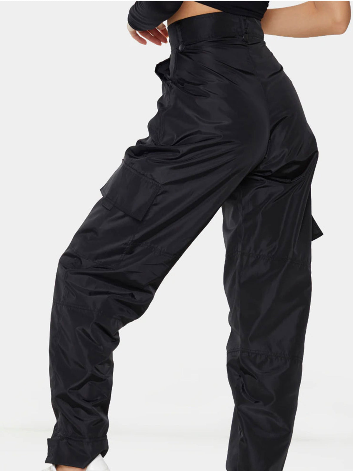 BLACK SHELL STRAIGHT CARGO POCKET JOGGERS