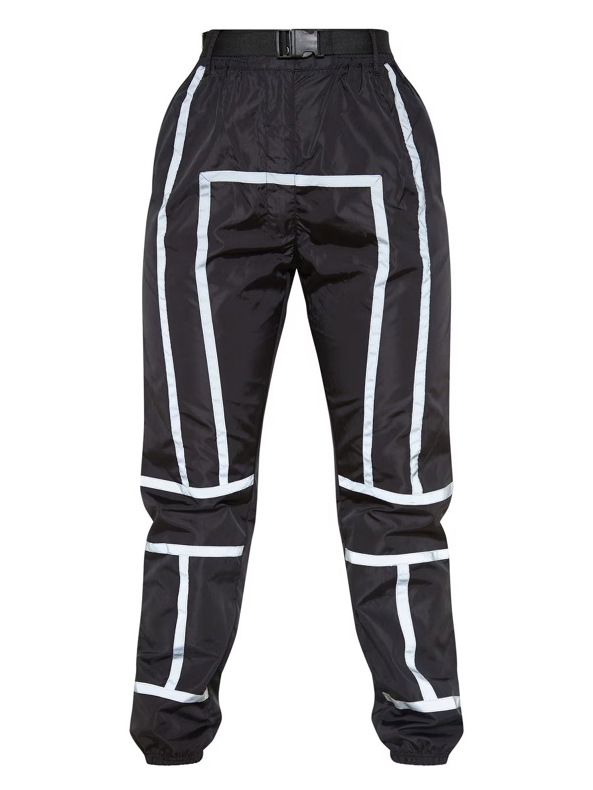 BLACK BELTED REFLECTIVE TAPED CUFFED JOGGERS