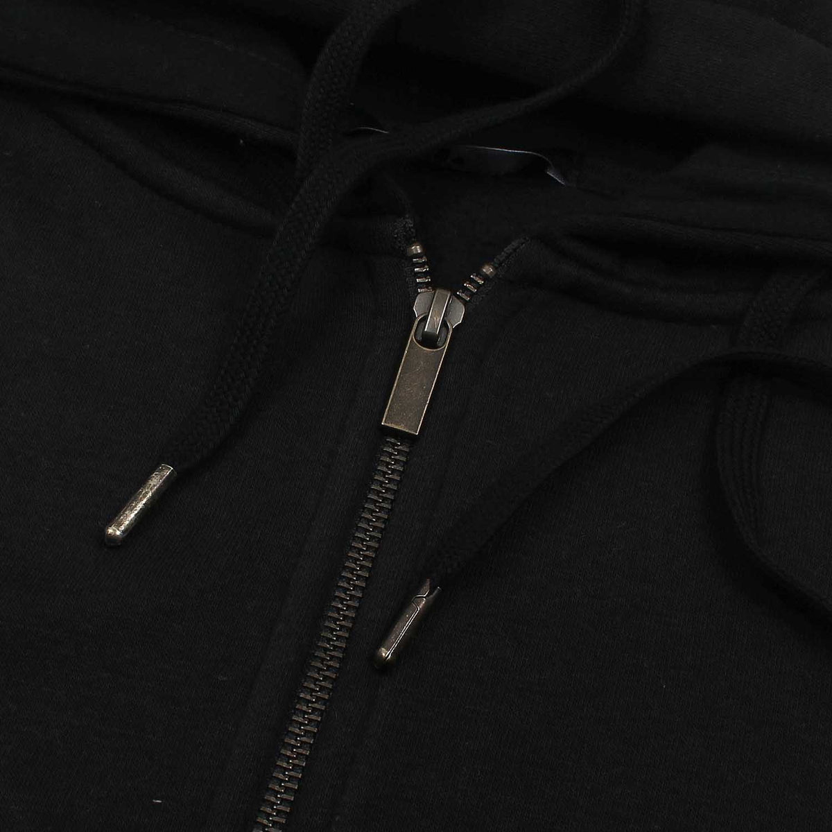 Unisex Zipper Hoodie Ribbed Cuff Long Sleeve Black Sweatshirt Fleece Full-Zip Hooded