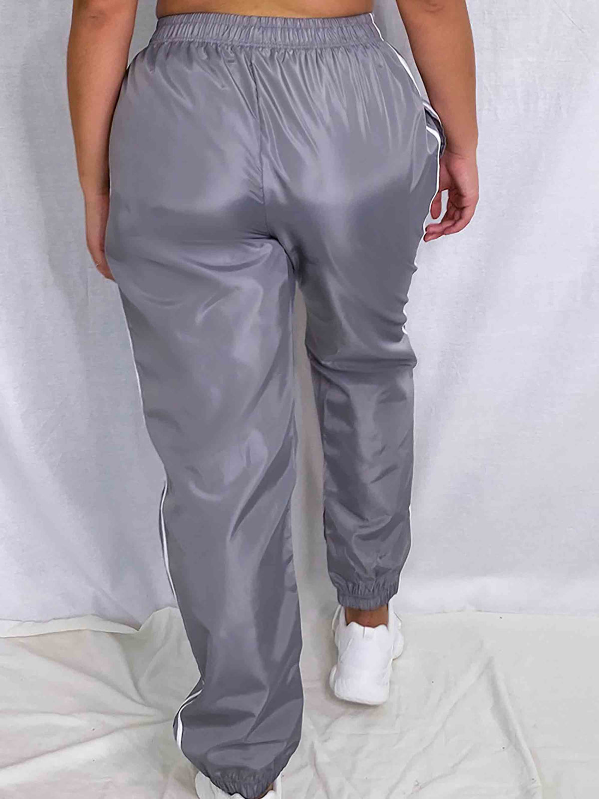 PLUS GREY SIDE STRIPE SHELL JOGGERS - ThexactStore