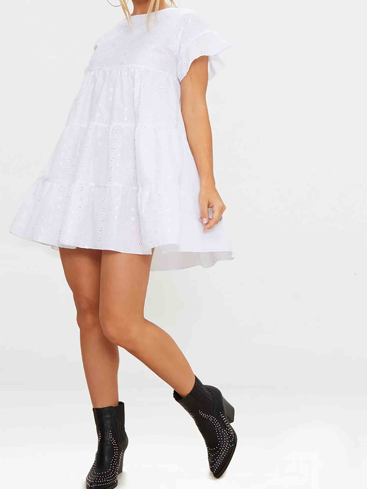 WHITE BRODERIE ANGLAISE SMOCK DRESS - ThexactStore