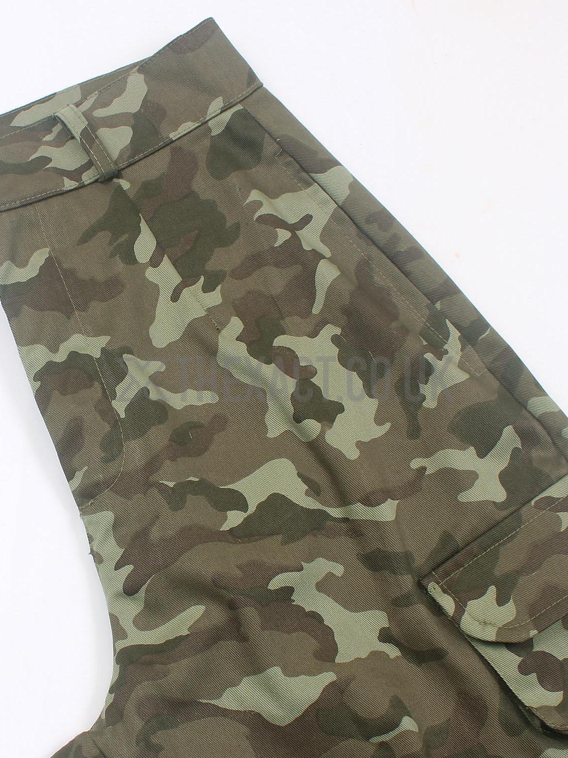 MULTI POCKET WIDE LEG FIT CAMO PRINT CARGO TROUSERS