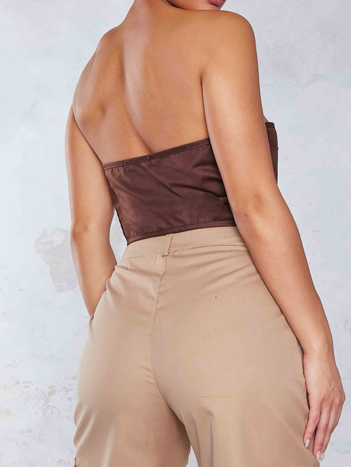 CHOCOLATE CARGO POCKET LACE UP CROP TOP - ThexactStore