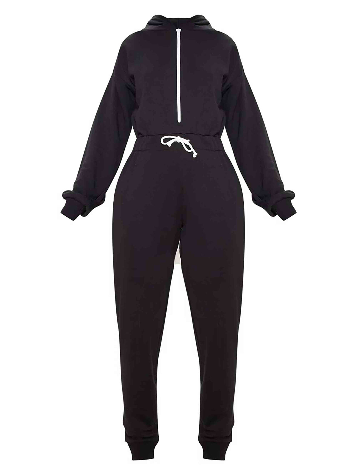 BLACK LONG SLEEVE HOODED SWEAT JUMPSUIT - ThexactStore