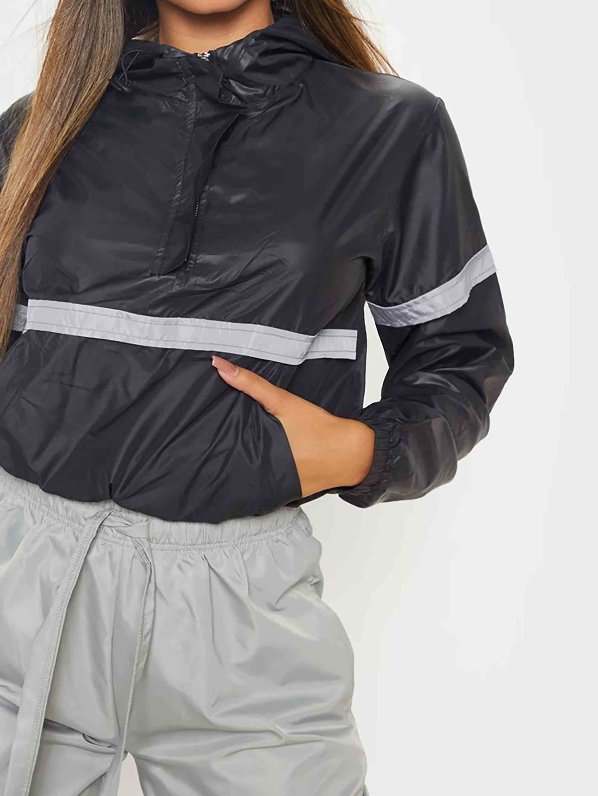 BLACK SHELL REFLECTIVE TAPE TRACKSUIT WINDBREAKER - ThexactStore