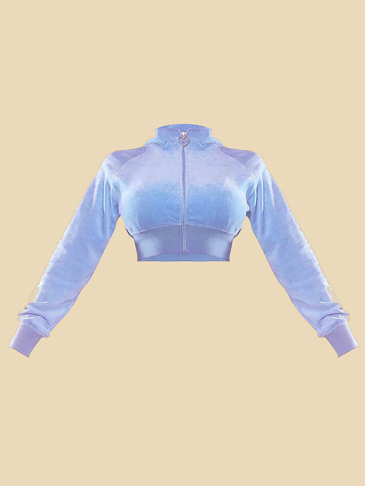 SHAPE BLUE VELOUR CROPPED ZIP UP SWEATSHIRT - ThexactStore