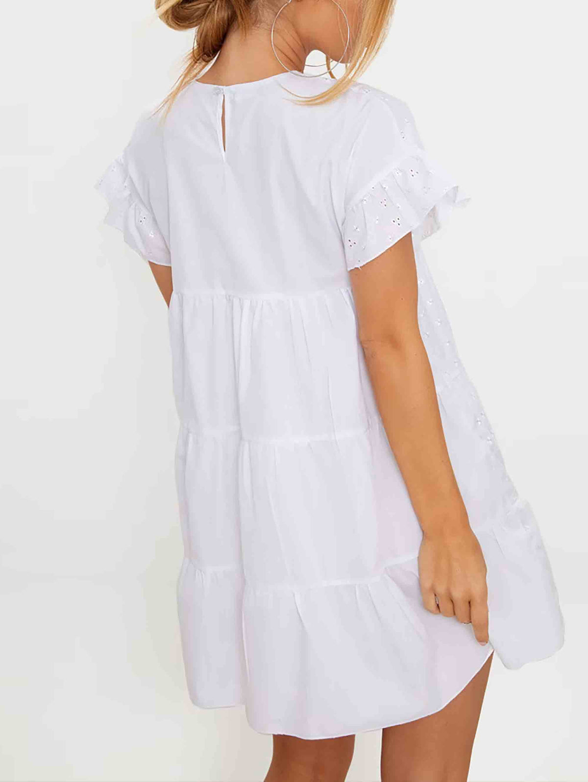 WHITE BRODERIE ANGLAISE SMOCK DRESS - ThexactStore