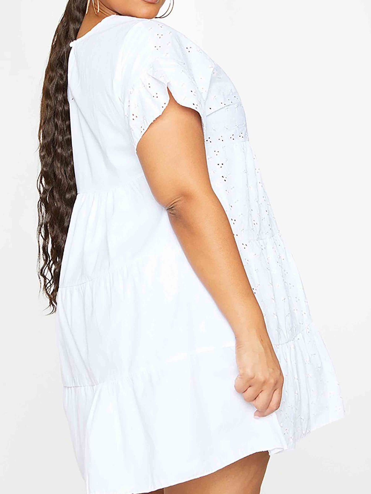 PLUS WHITE BRODERIE ANGLAISE SMOCK DRESS - ThexactStore