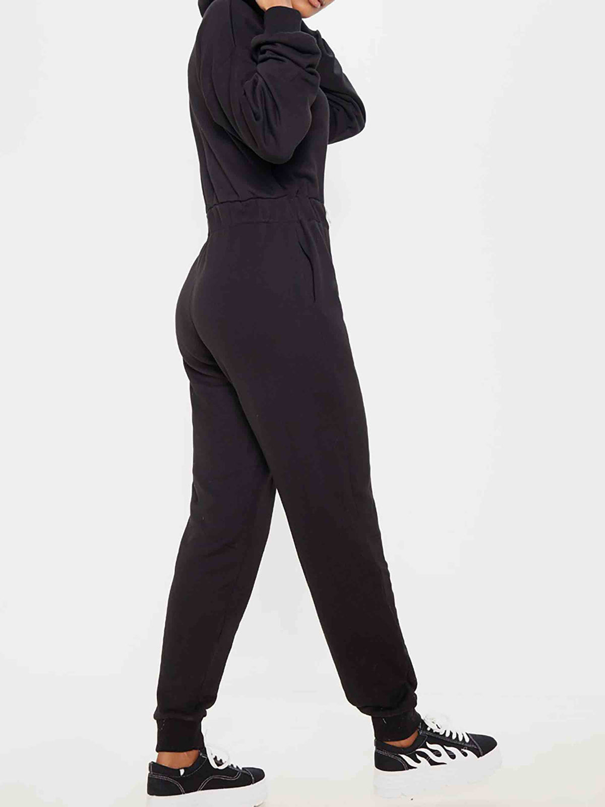 BLACK LONG SLEEVE HOODED SWEAT JUMPSUIT - ThexactStore