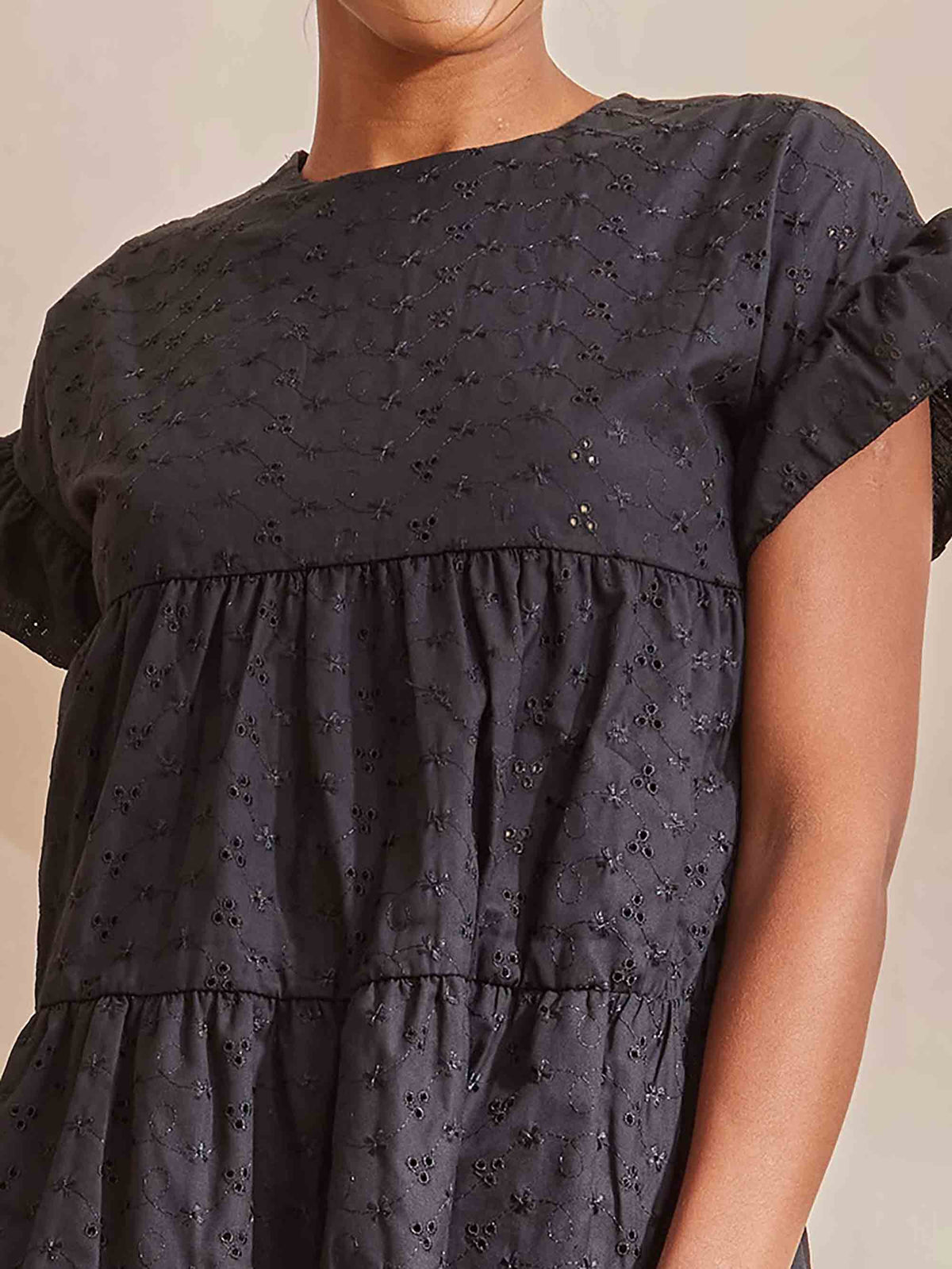 BLACK BRODERIE ANGLAISE SMOCK DRESS - ThexactStore