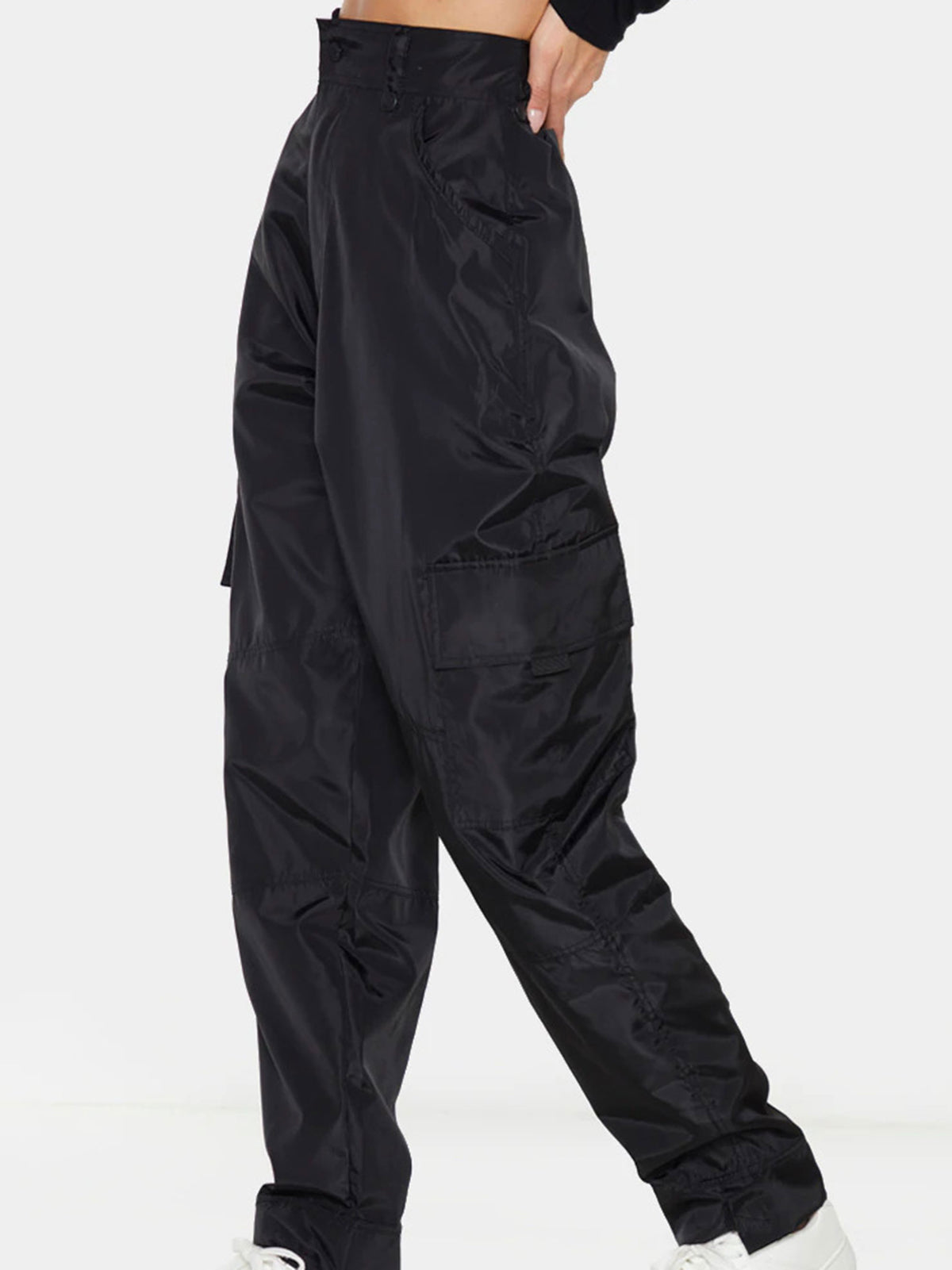 BLACK SHELL STRAIGHT CARGO POCKET JOGGERS