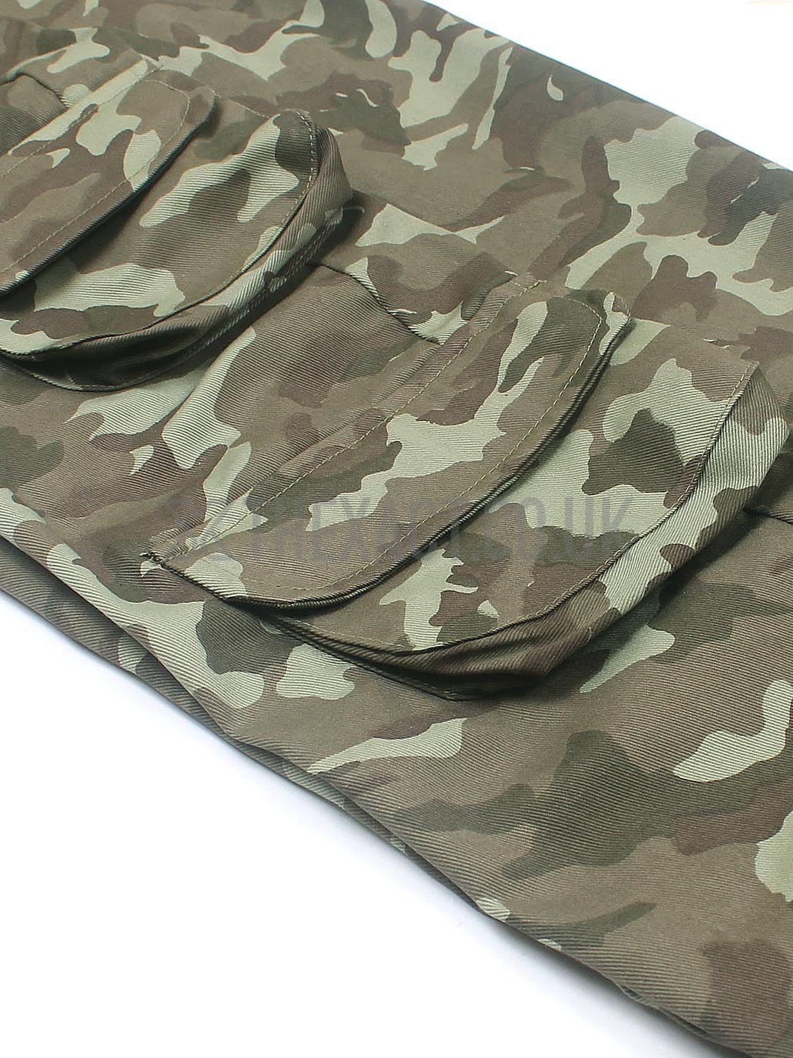 MULTI POCKET WIDE LEG FIT CAMO PRINT CARGO TROUSERS