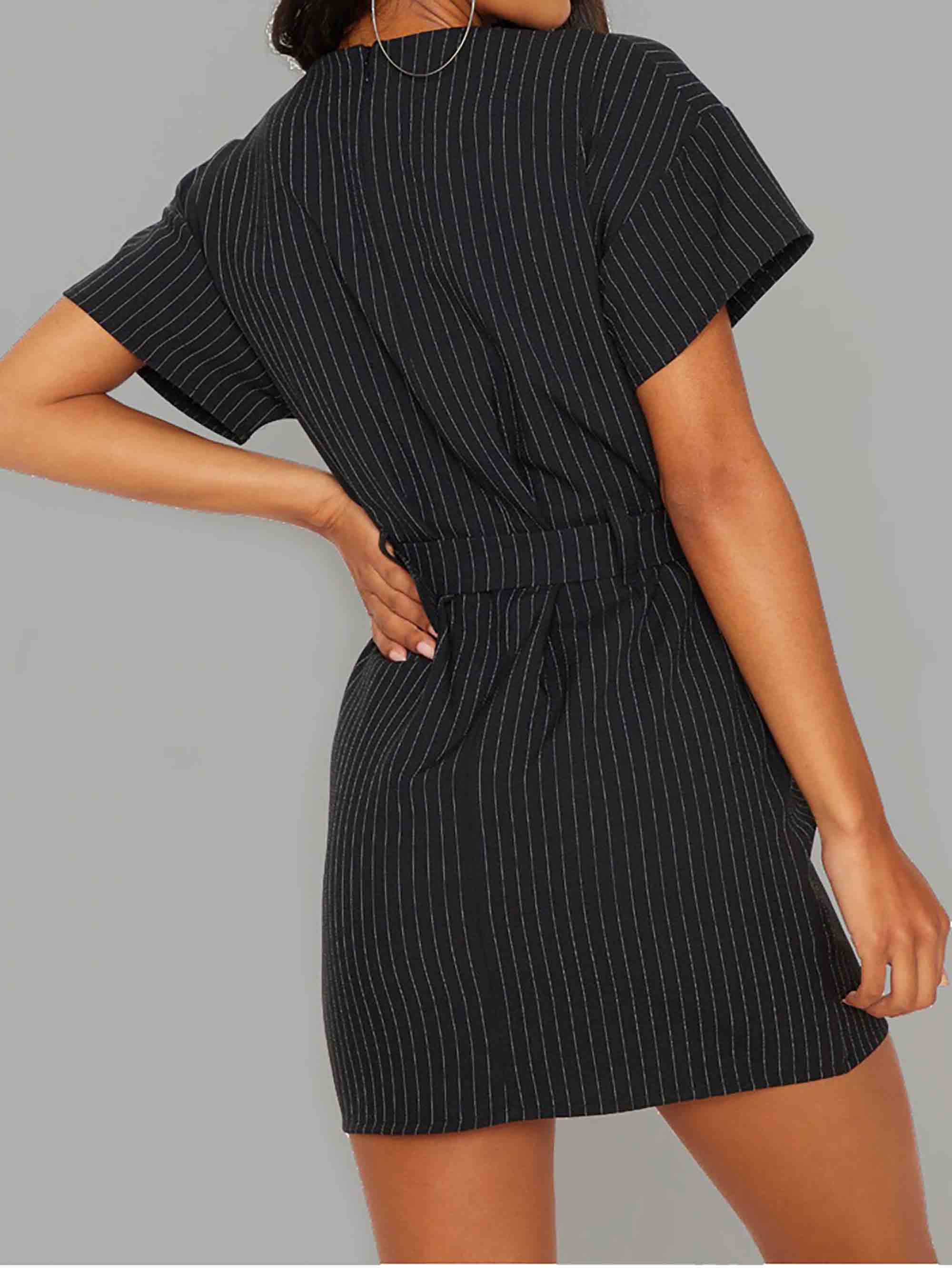 BLACK PIN STRIPE BELT T SHIRT DRESS - ThexactStore