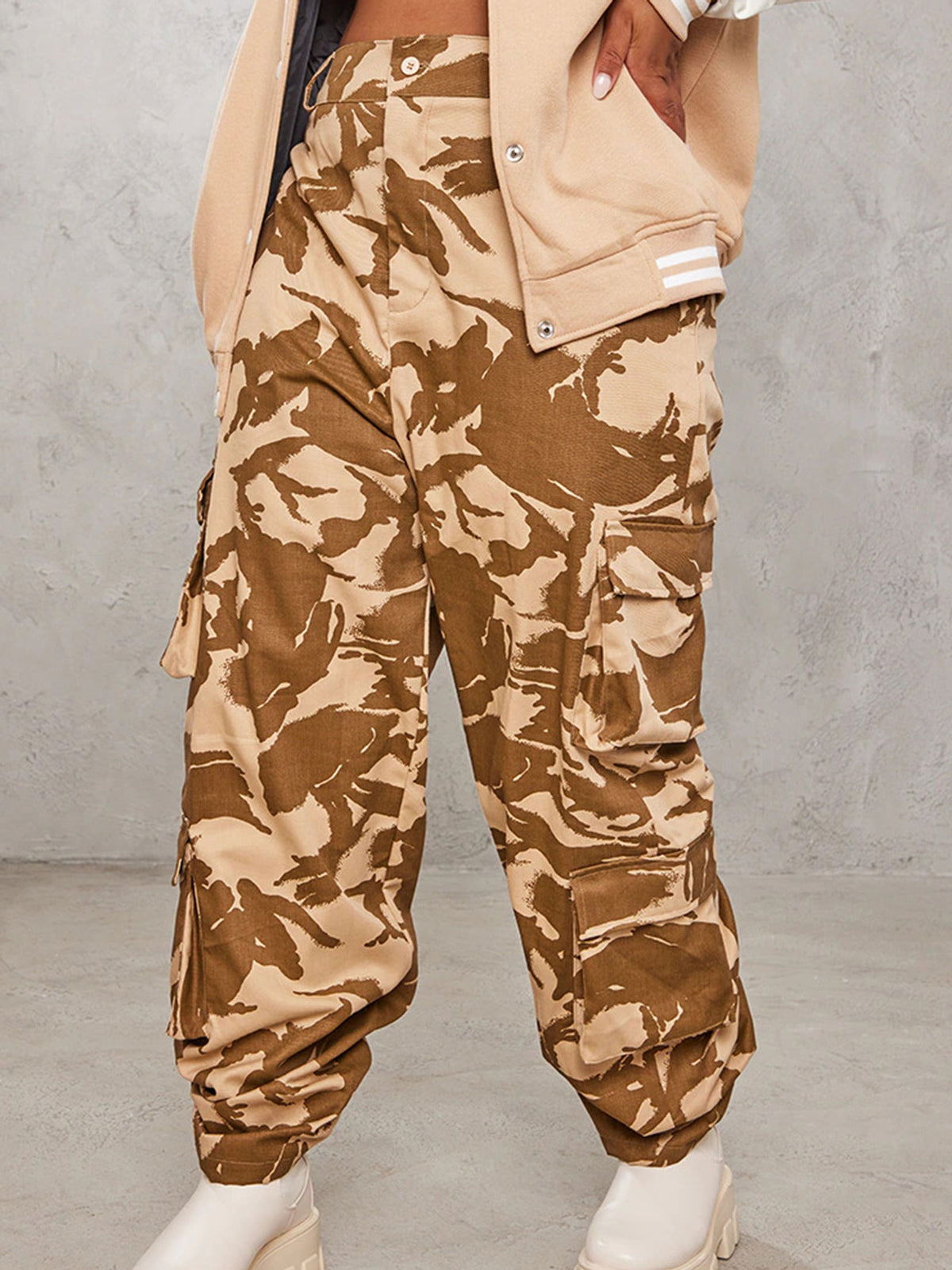 PLUS BEIGE CAMO CARGO TROUSERS - ThexactStore