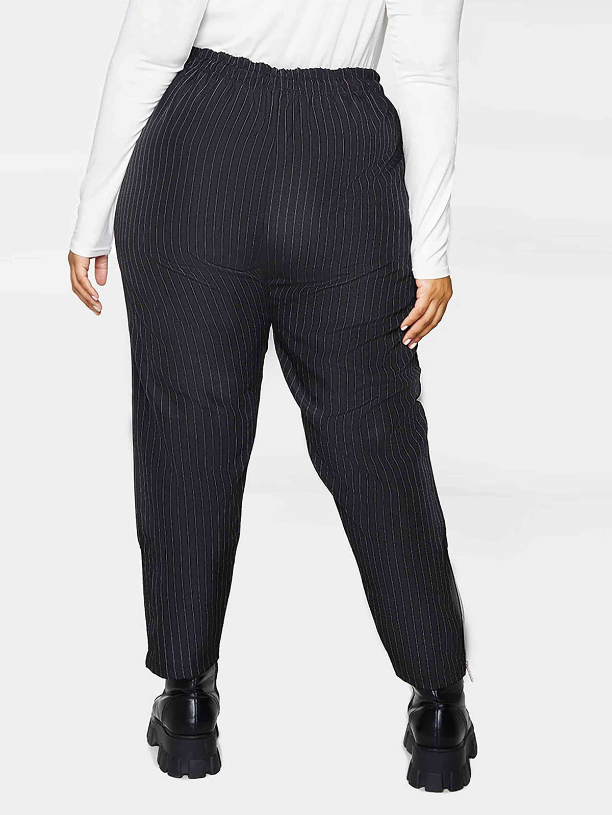 PLUS BLACK PINSTRIPE HIGH WAIST WITH CONTRAST ZIP TROUSERS - ThexactStore