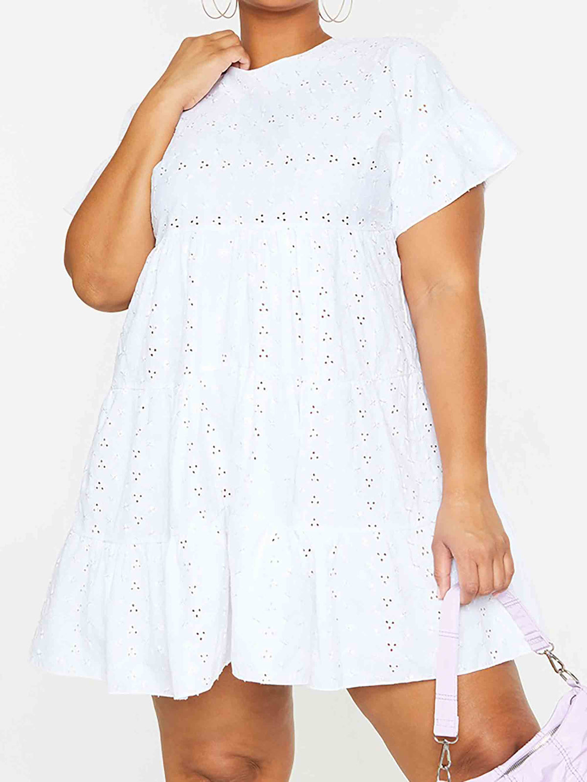 PLUS WHITE BRODERIE ANGLAISE SMOCK DRESS - ThexactStore