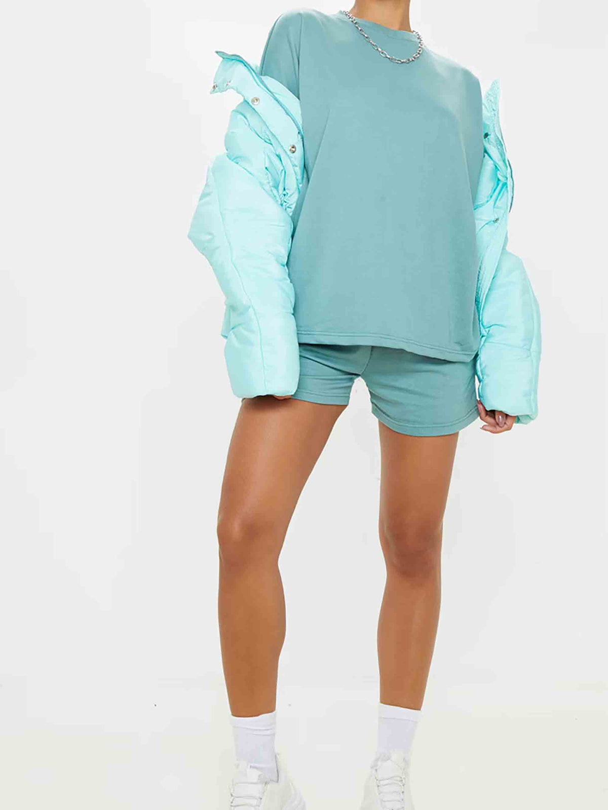 DUSTY TURQUOISE OVERSIZED SWEAT T-SHIRT - ThexactStore