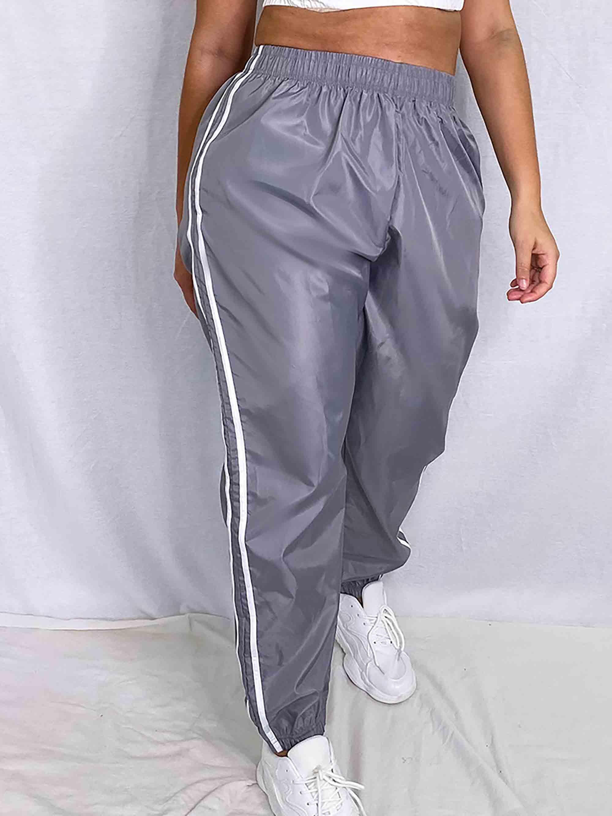 PLUS GREY SIDE STRIPE SHELL JOGGERS - ThexactStore