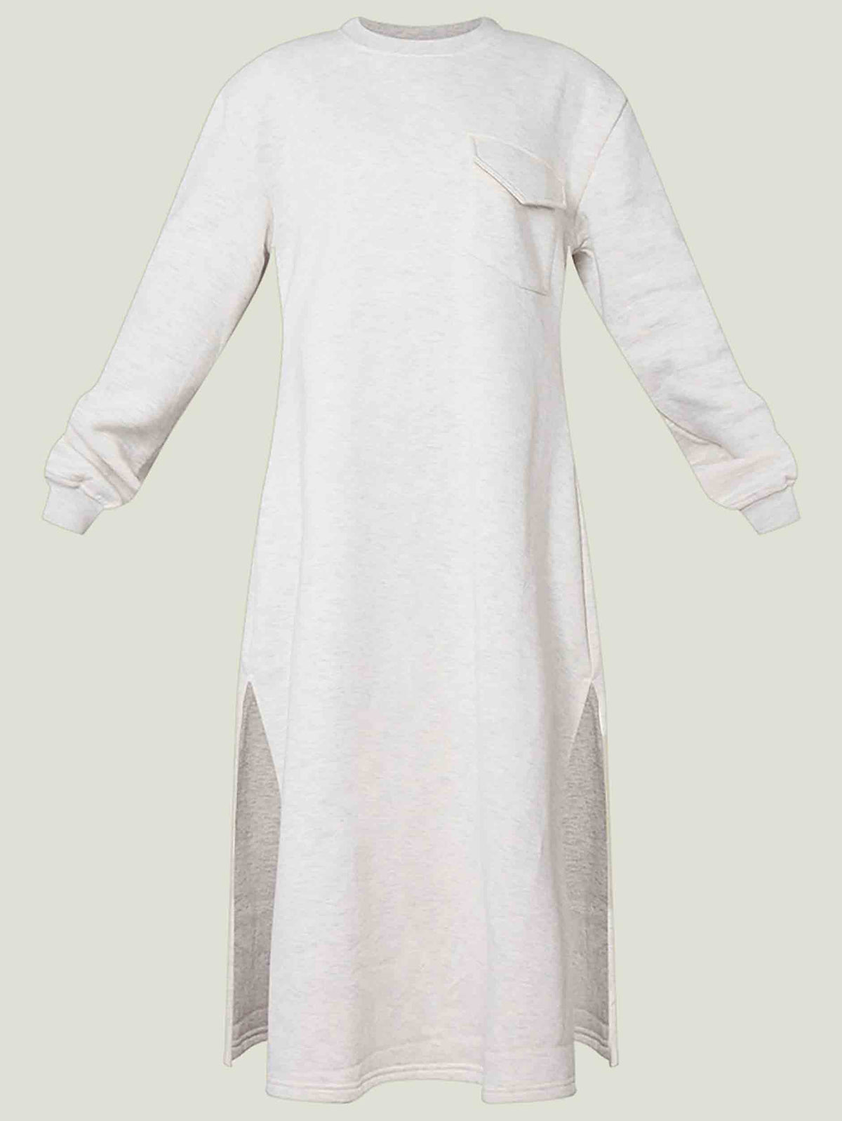 OATMEAL OVERSIZED SPLIT DETAIL MIDAXI FLEECEBACK JUMPER DRESS - ThexactStore