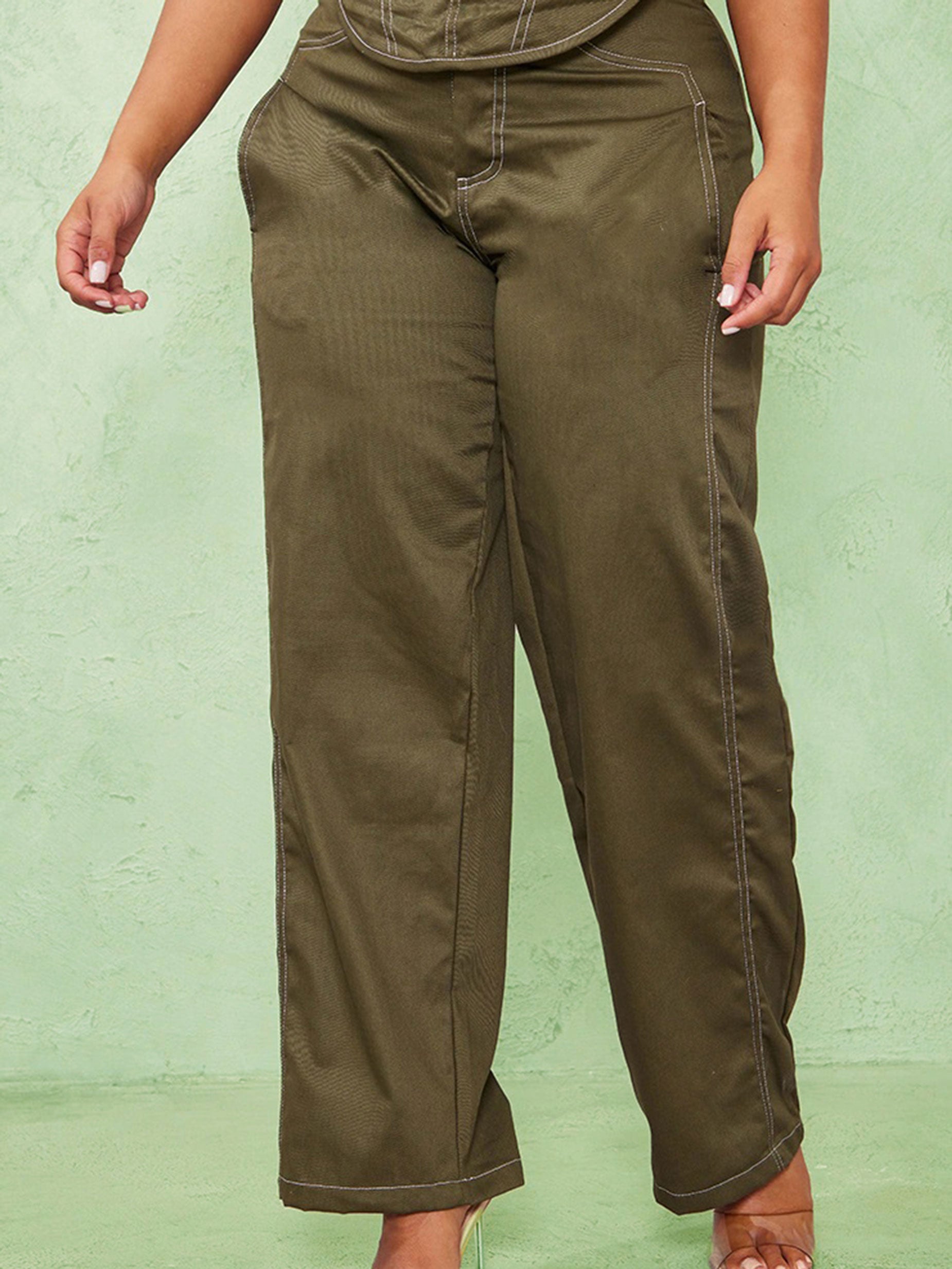 SHAPE KHAKI CARGO STRAIGHT LEG TROUSERS - ThexactStore