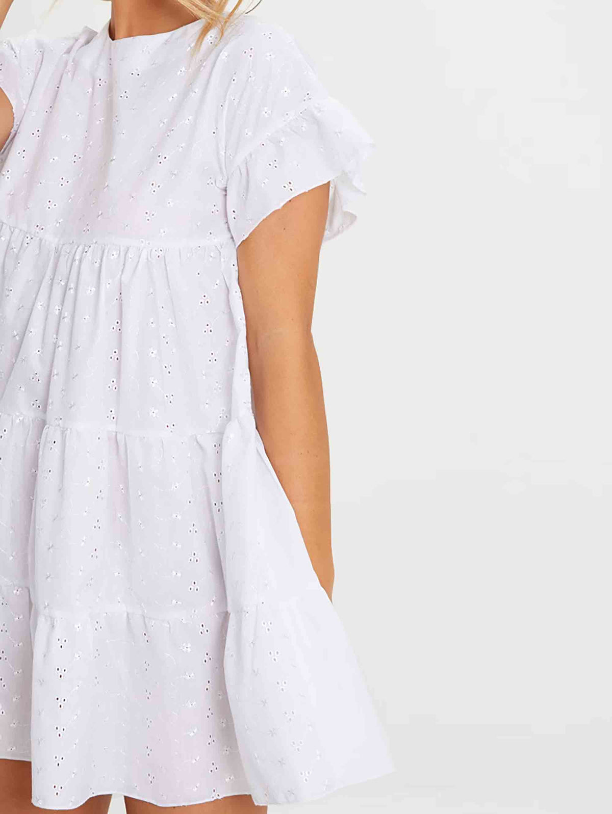 WHITE BRODERIE ANGLAISE SMOCK DRESS - ThexactStore