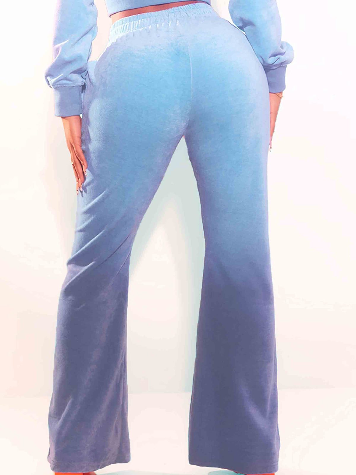 SHAPE BLUE VELOUR WIDE LEG SPLIT HEM JOGGERS - ThexactStore