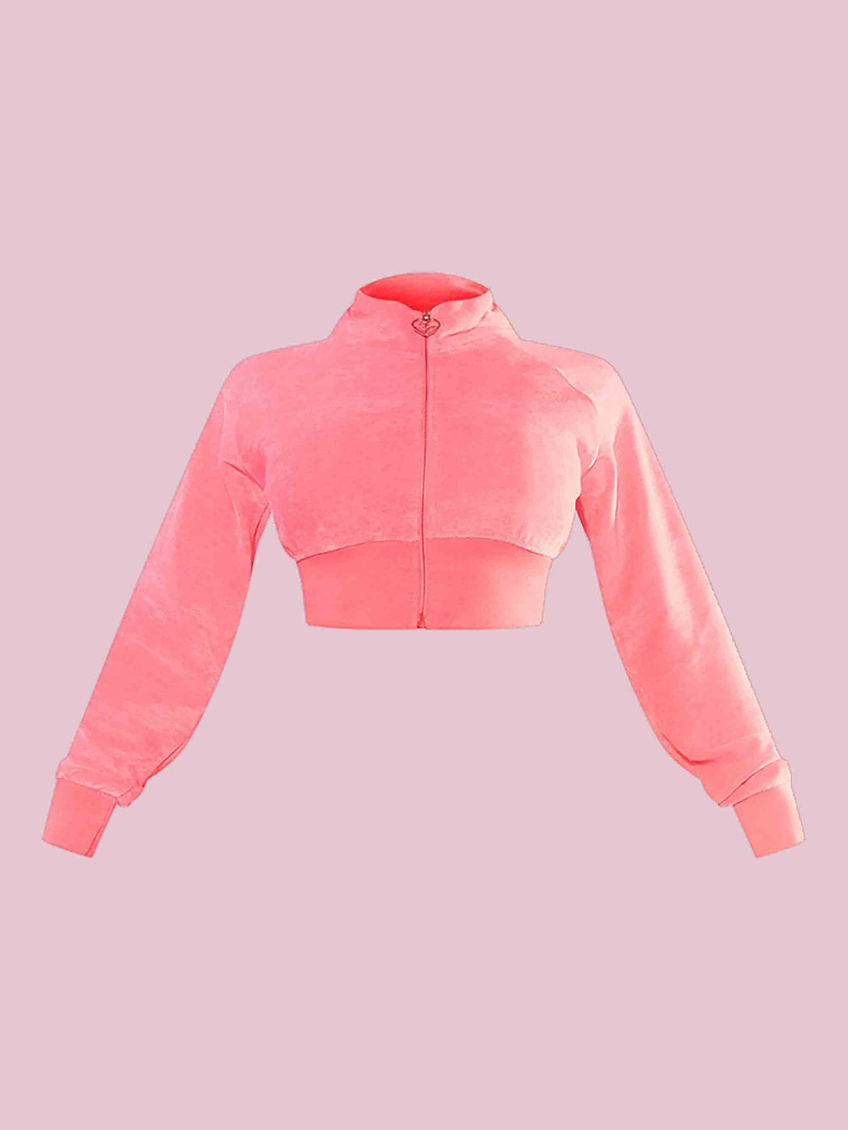 SHAPE PINK VELOUR CROPPED ZIP UP SWEATSHIRT - ThexactStore