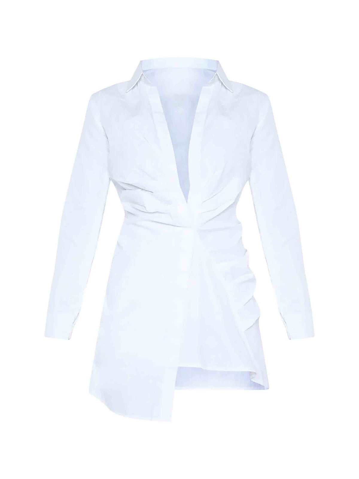 WHITE RUCHED FRONT SHIRT DRESS - ThexactStore