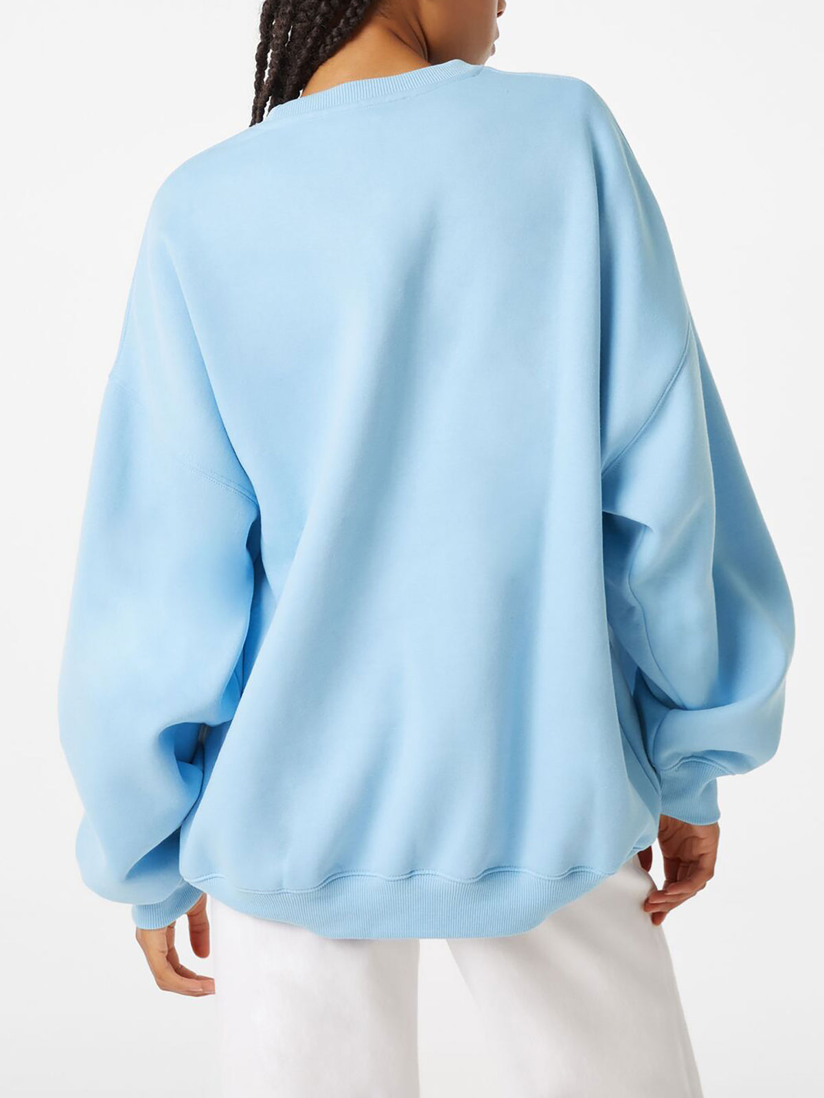 Women Sky Blue Sweatshirts Crew Neck Pullover Warm Long Sleeve Sweat Shirt