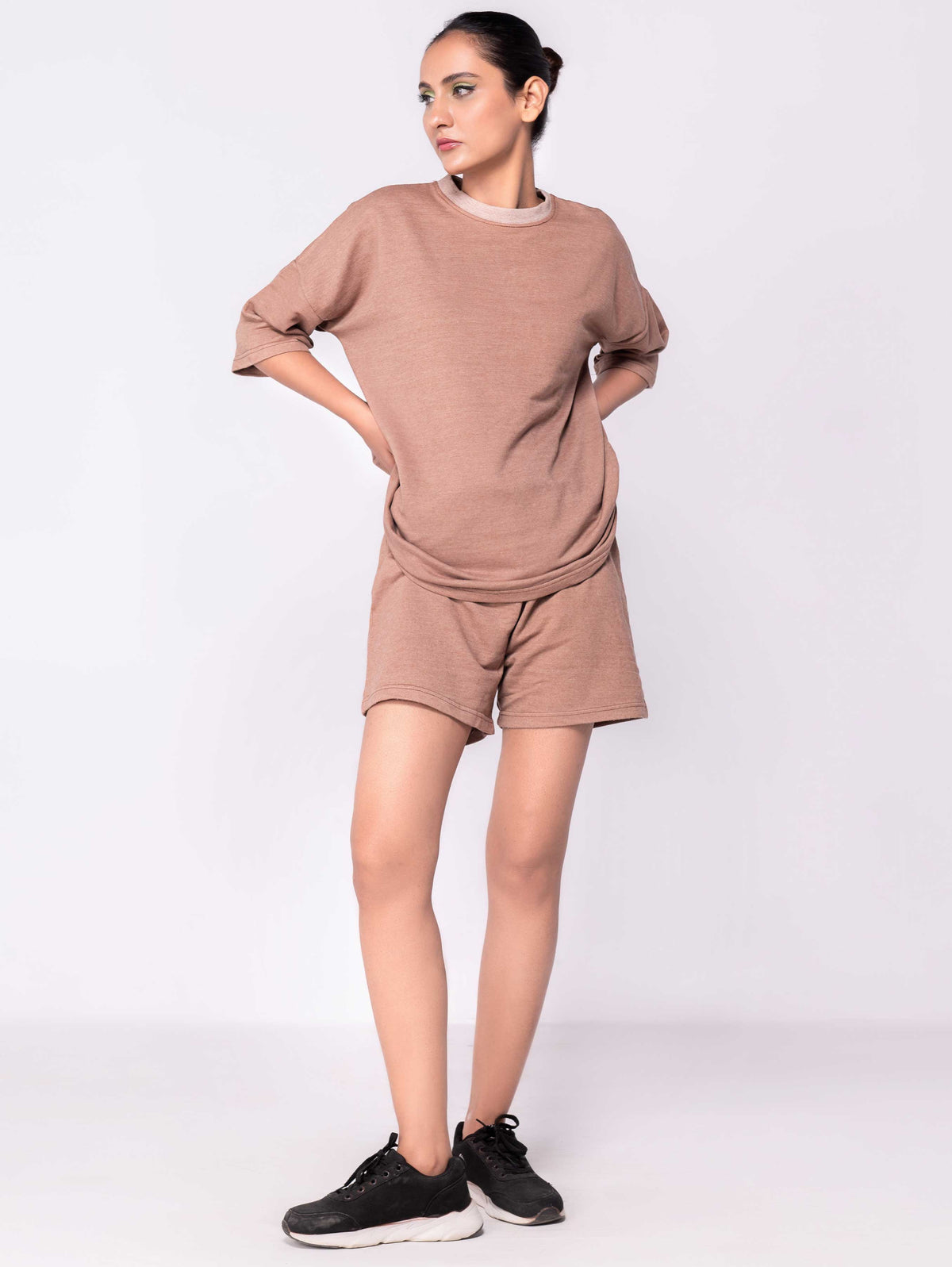 BROWN WASHED OVERSIZED SWEAT T-SHIRT