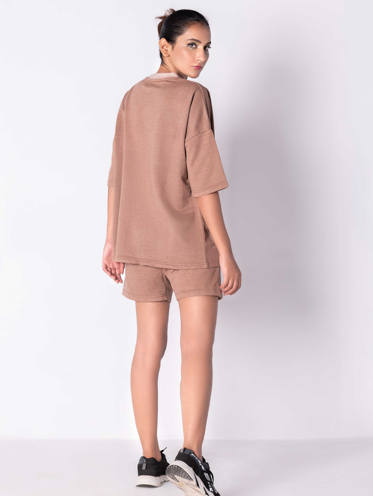 BROWN WASHED OVERSIZED SWEAT T-SHIRT