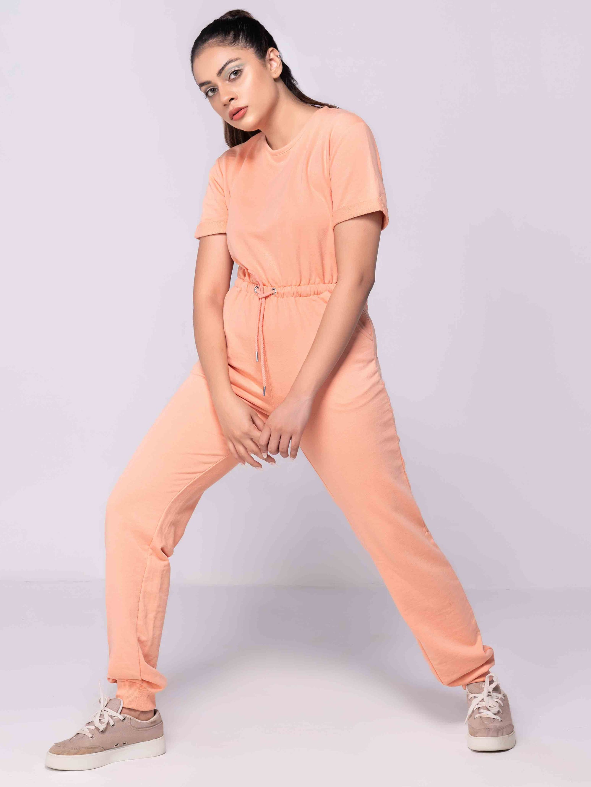 PEACH SHORT SLEEVE SWEAT JUMPSUIT - ThexactStore