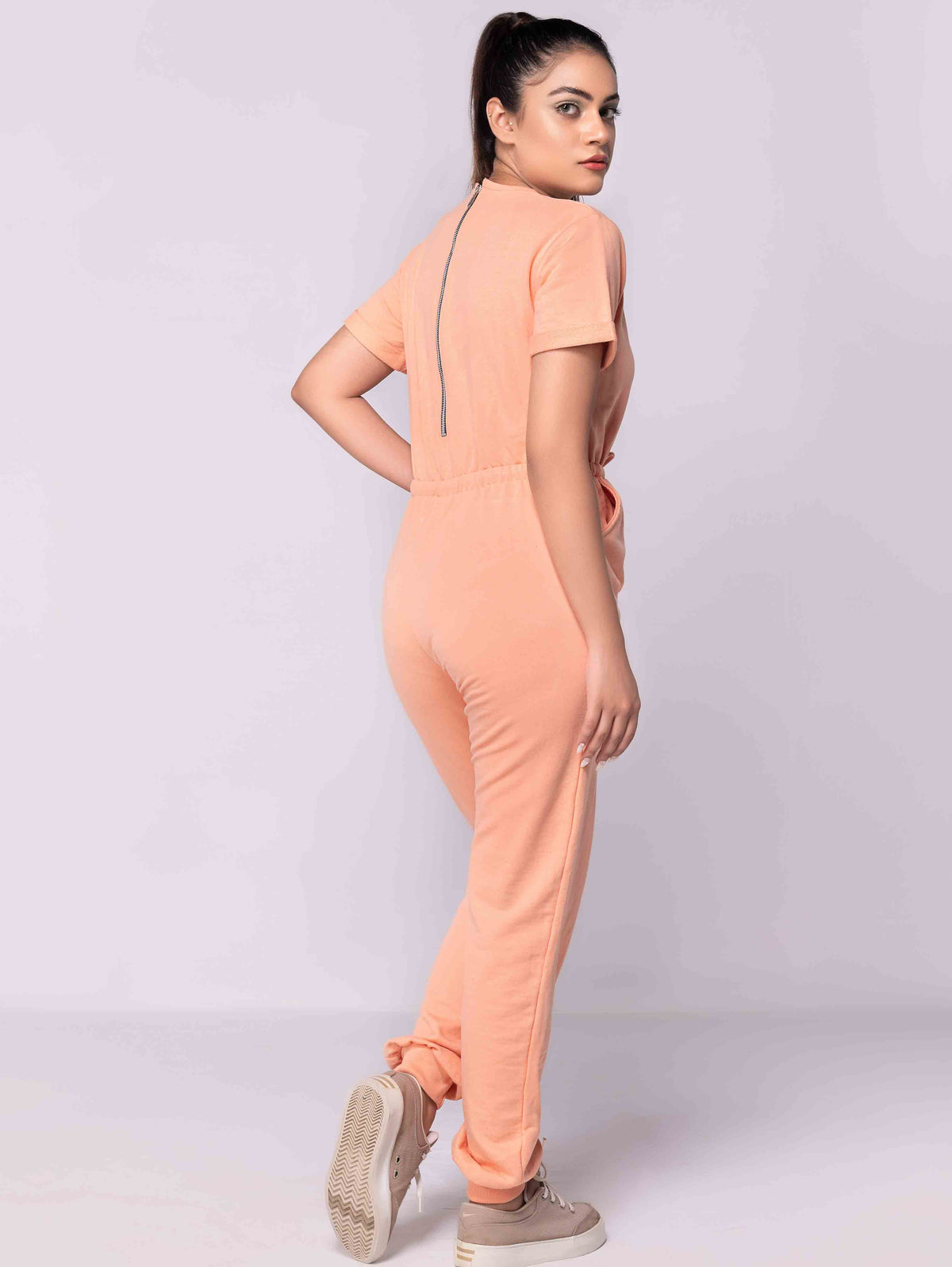 PEACH SHORT SLEEVE SWEAT JUMPSUIT - ThexactStore