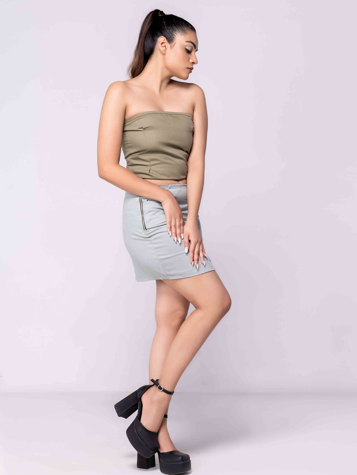 KHAKI TWILL CORSET TOP - ThexactStore