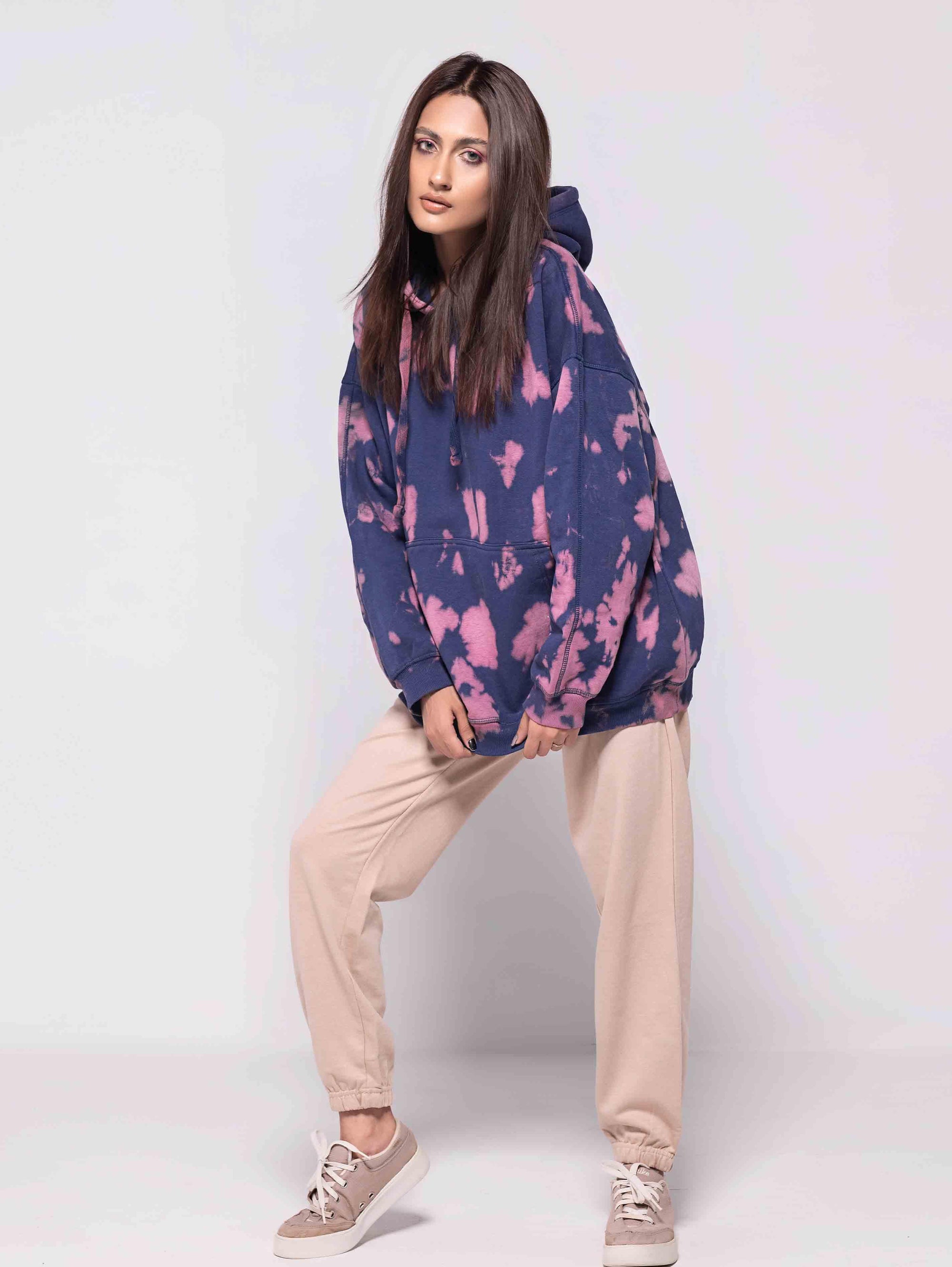 NAVY PINK TIE & DYE OVERSIZED HOODIE - ThexactStore