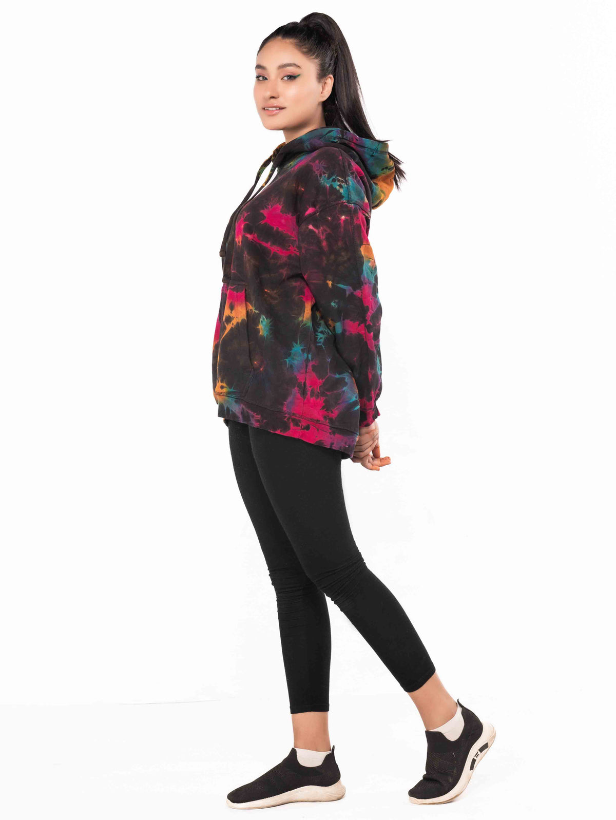 BLACK COLOUR SPLASH TIE &amp; DYE OVERSIZED HOODIE - ThexactStore