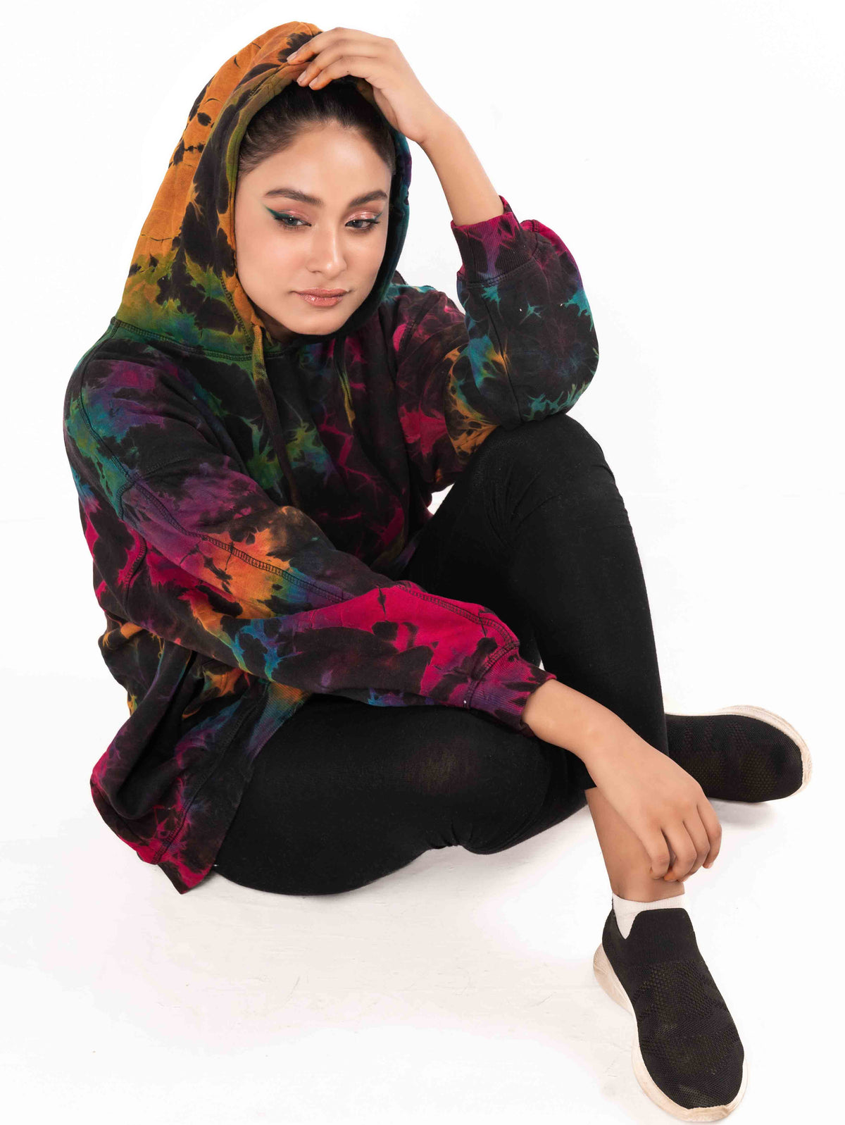 BLACK COLOUR SPLASH TIE &amp; DYE OVERSIZED HOODIE - ThexactStore