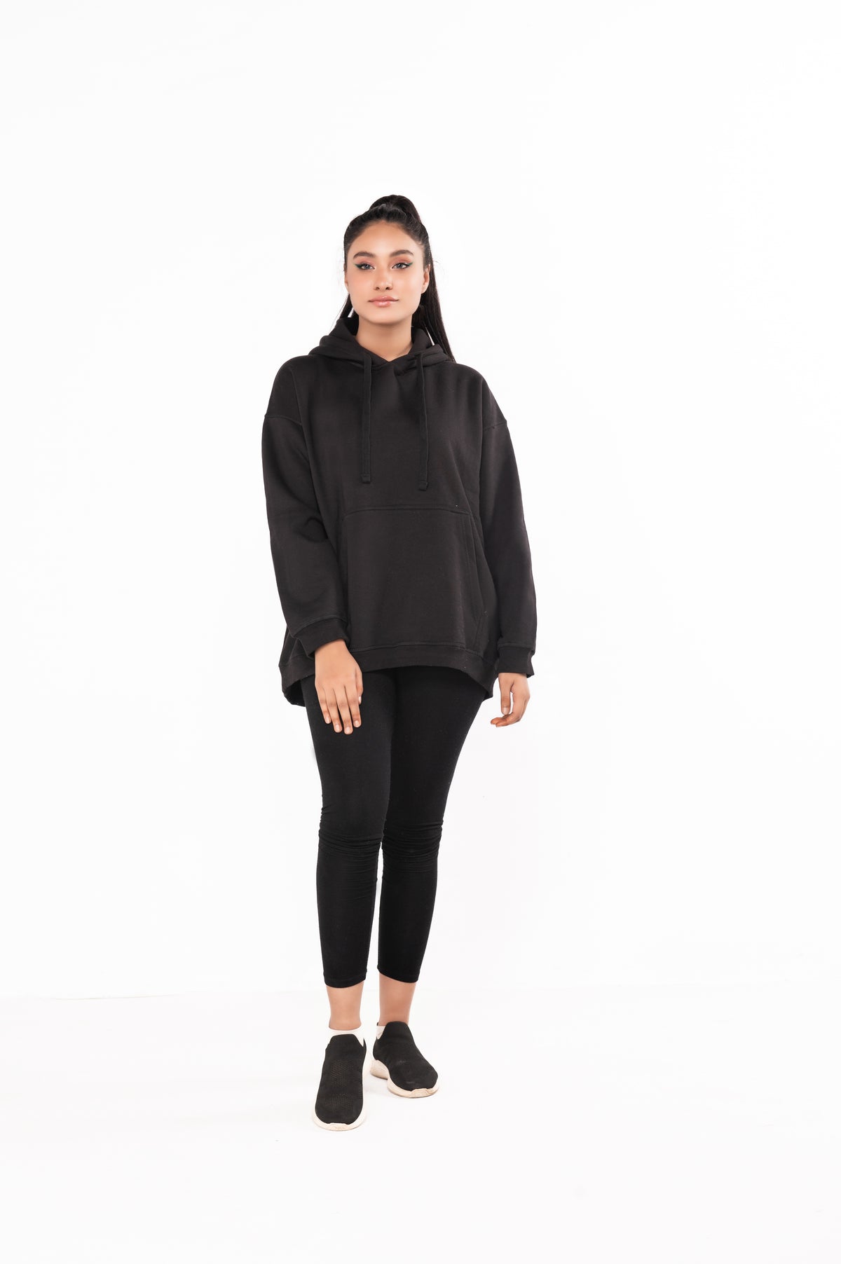 Plain black pullover hoodie women's best sale